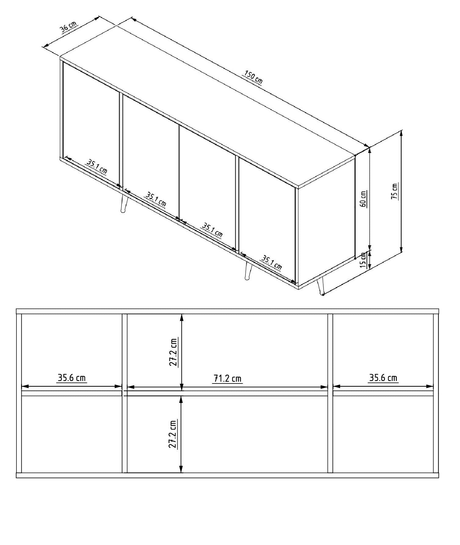 Aparador – 150 cm x 75 cm x 36 cm – Branco – MDF
