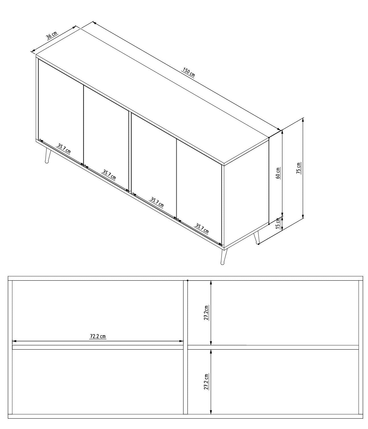 Aparador – 150 cm x 75 cm x 36 cm – Branco – MDF