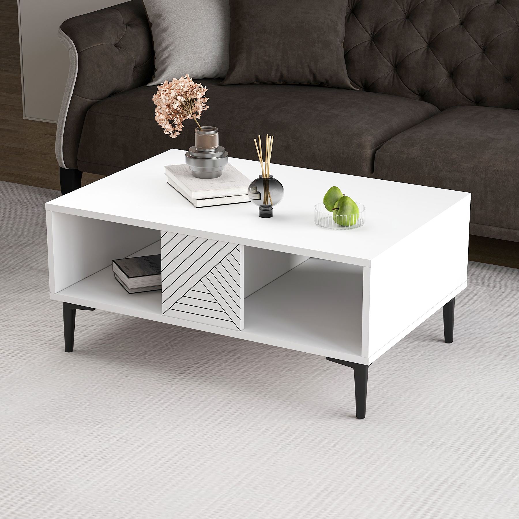 Mesa de Centro – 90 cm x 40,6 cm x 60 cm – Branca – MDF