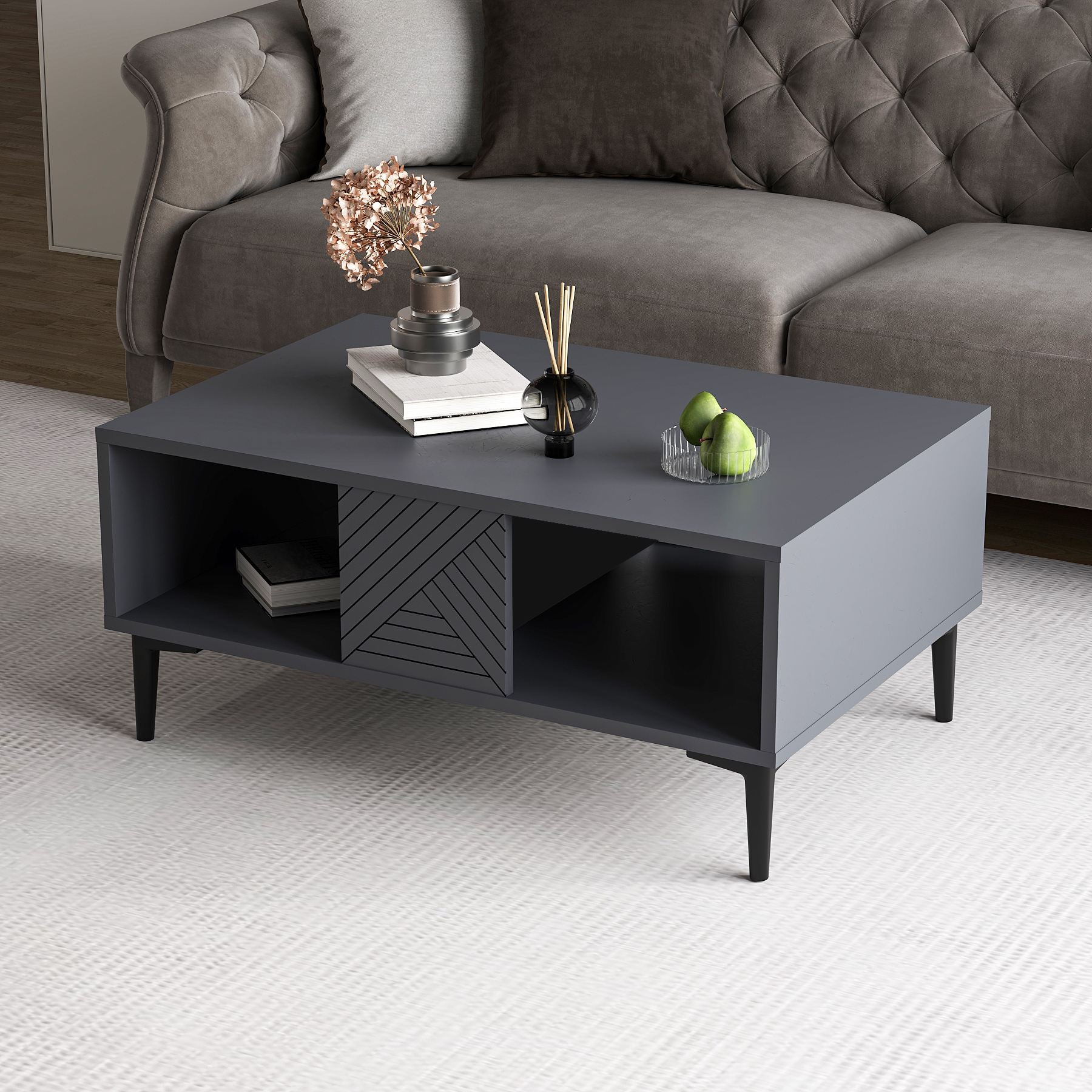 Mesa de Centro – 90 cm x 60 cm x 40,6 cm – Antracite – MDF