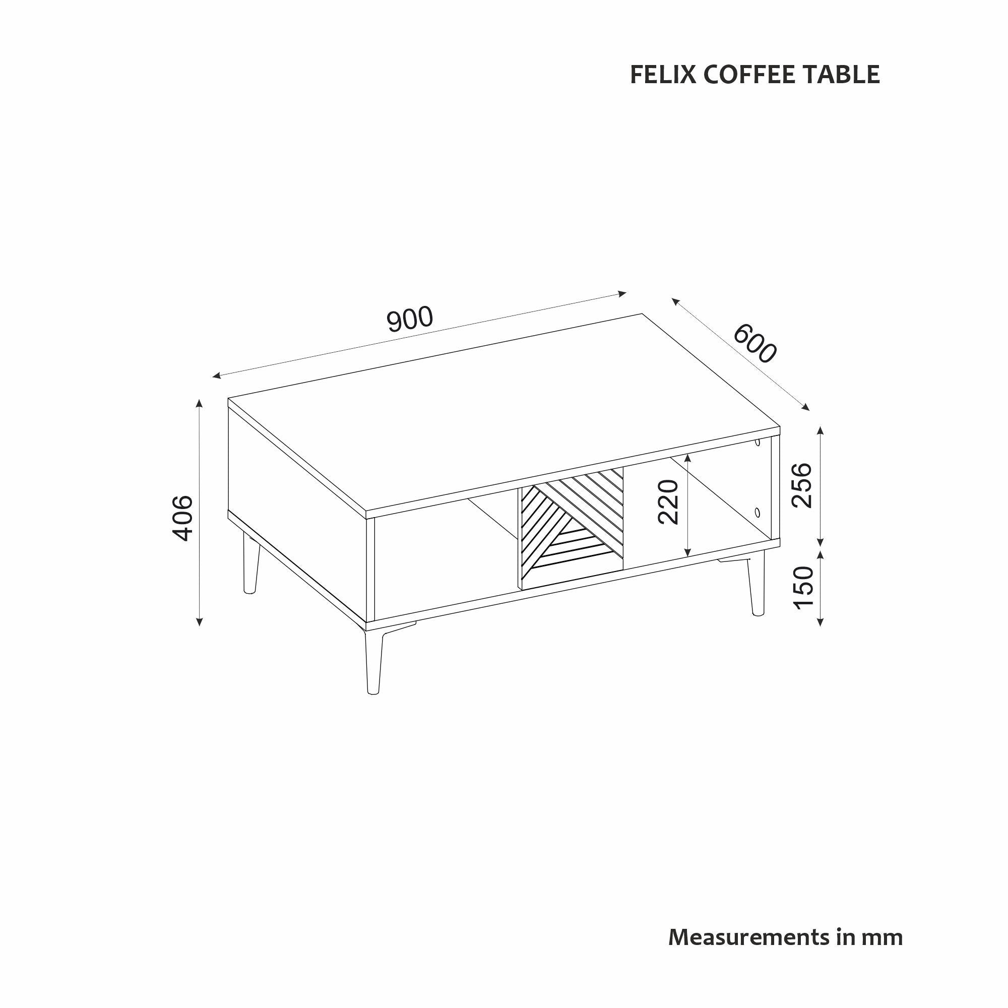 Mesa de Centro – 90 cm x 60 cm x 40,6 cm – Antracite – MDF