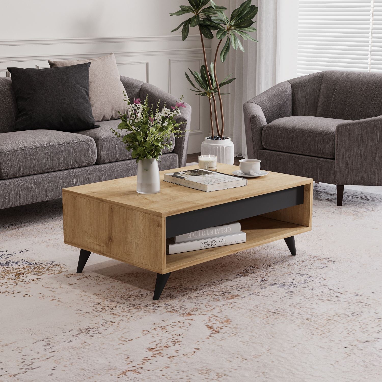 Mesa de Centro – 90cm x 38cm x 60cm – Carvalho Safira – Aglomerado