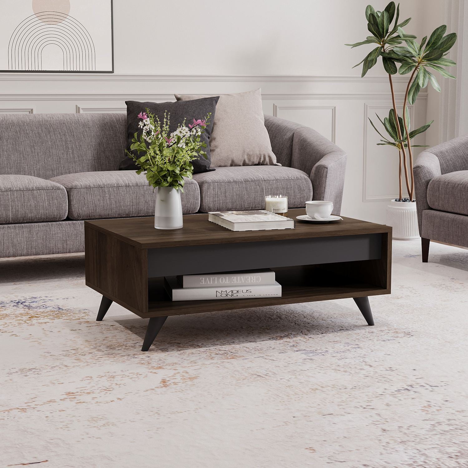 Mesa de Centro – 90cm x 38cm x 60cm – Nogueira – MDF