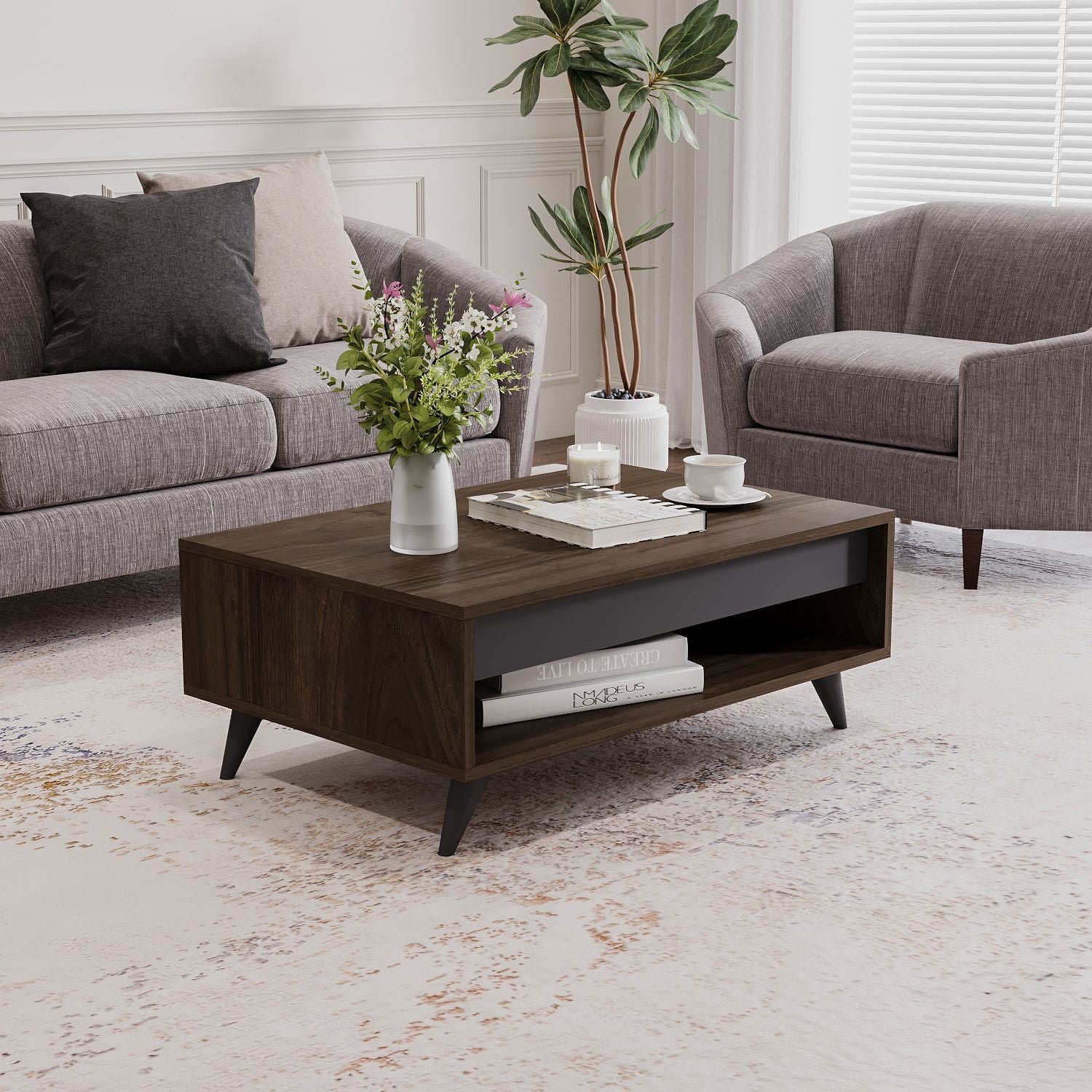 Mesa de Centro – 90cm x 38cm x 60cm – Nogueira – MDF