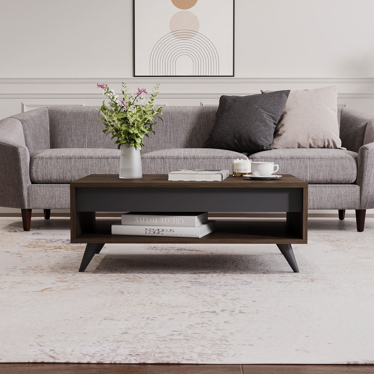 Mesa de Centro – 90cm x 38cm x 60cm – Nogueira – MDF