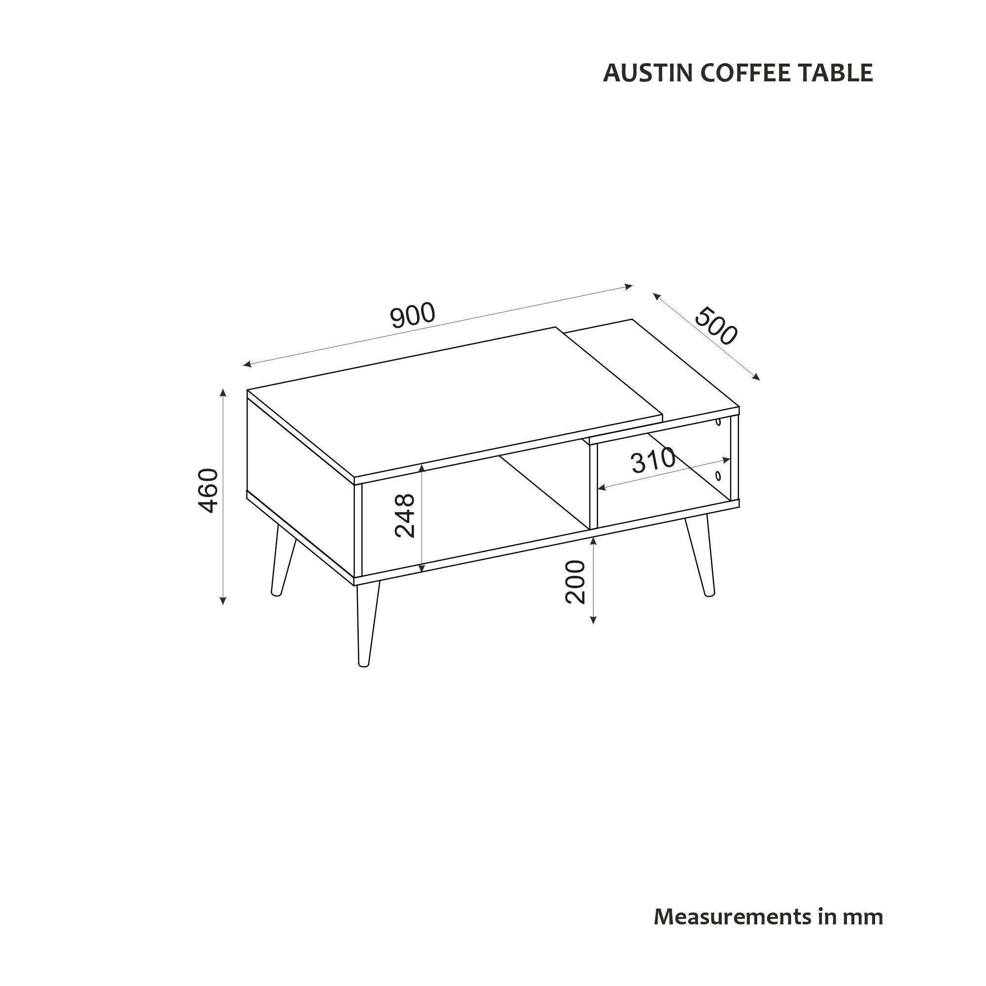 Mesa de Centro – 90cm x 40cm x 50cm – Travertino e Carvalho Safira – Painel de partículas