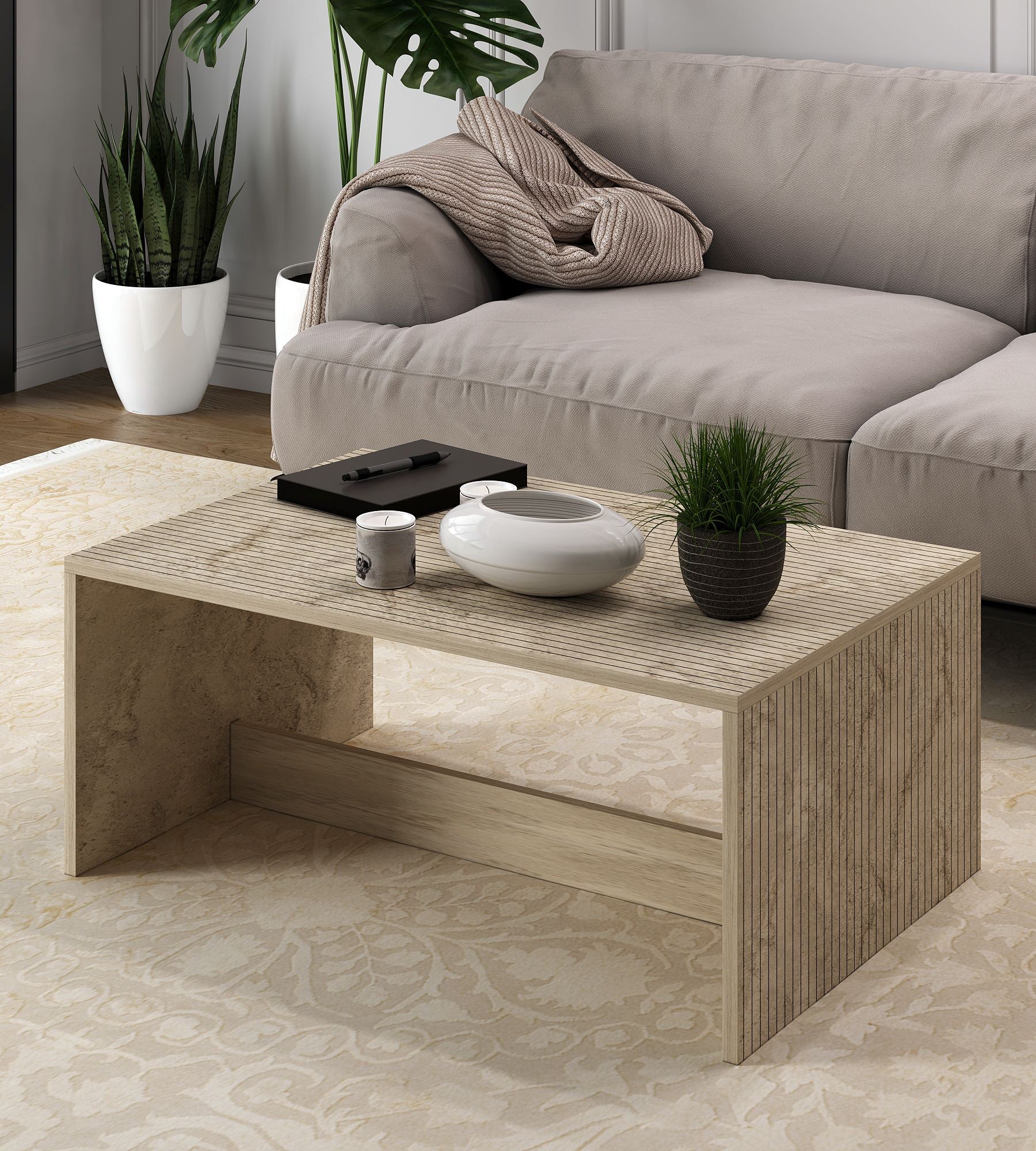 Mesa de Centro – 90cm x 41,4cm x 60cm – Travertino – MDF