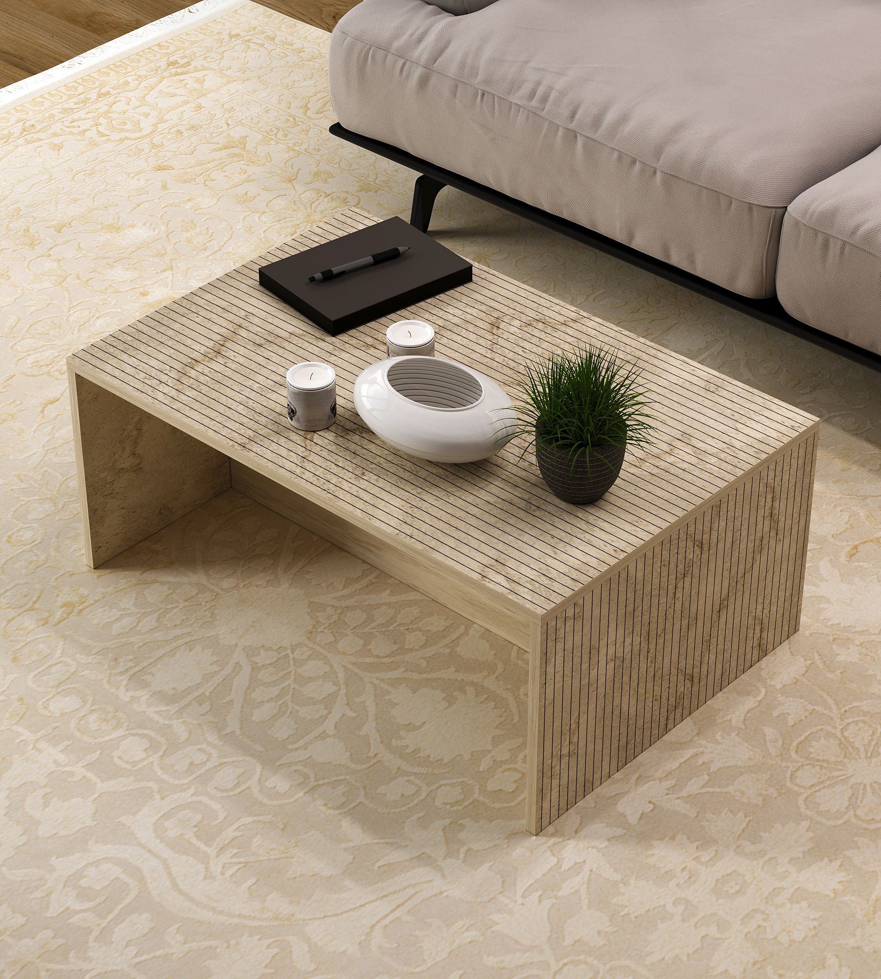 Mesa de Centro – 90cm x 41,4cm x 60cm – Travertino – MDF