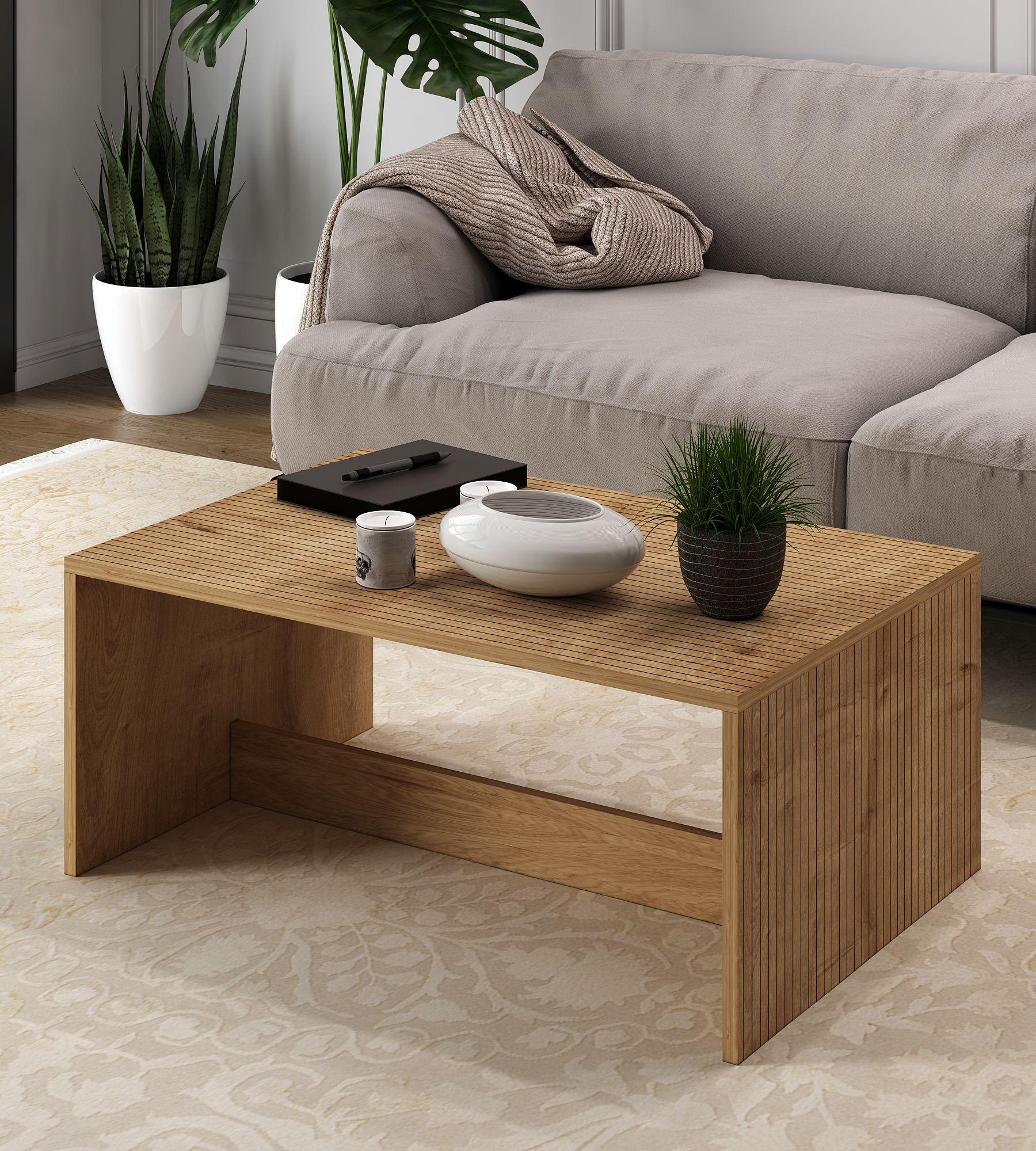 Mesa de Centro – 90 cm x 41,4 cm x 60 cm – Carvalho Safira – Aglomerado revestido de melamina