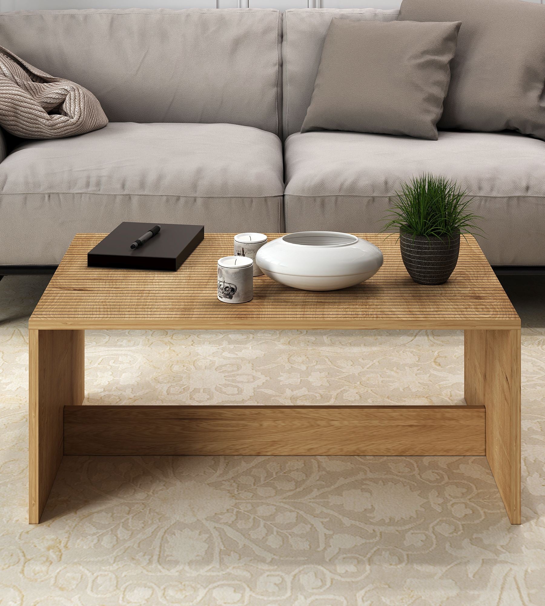 Mesa de Centro – 90 cm x 41,4 cm x 60 cm – Carvalho Safira – Aglomerado revestido de melamina