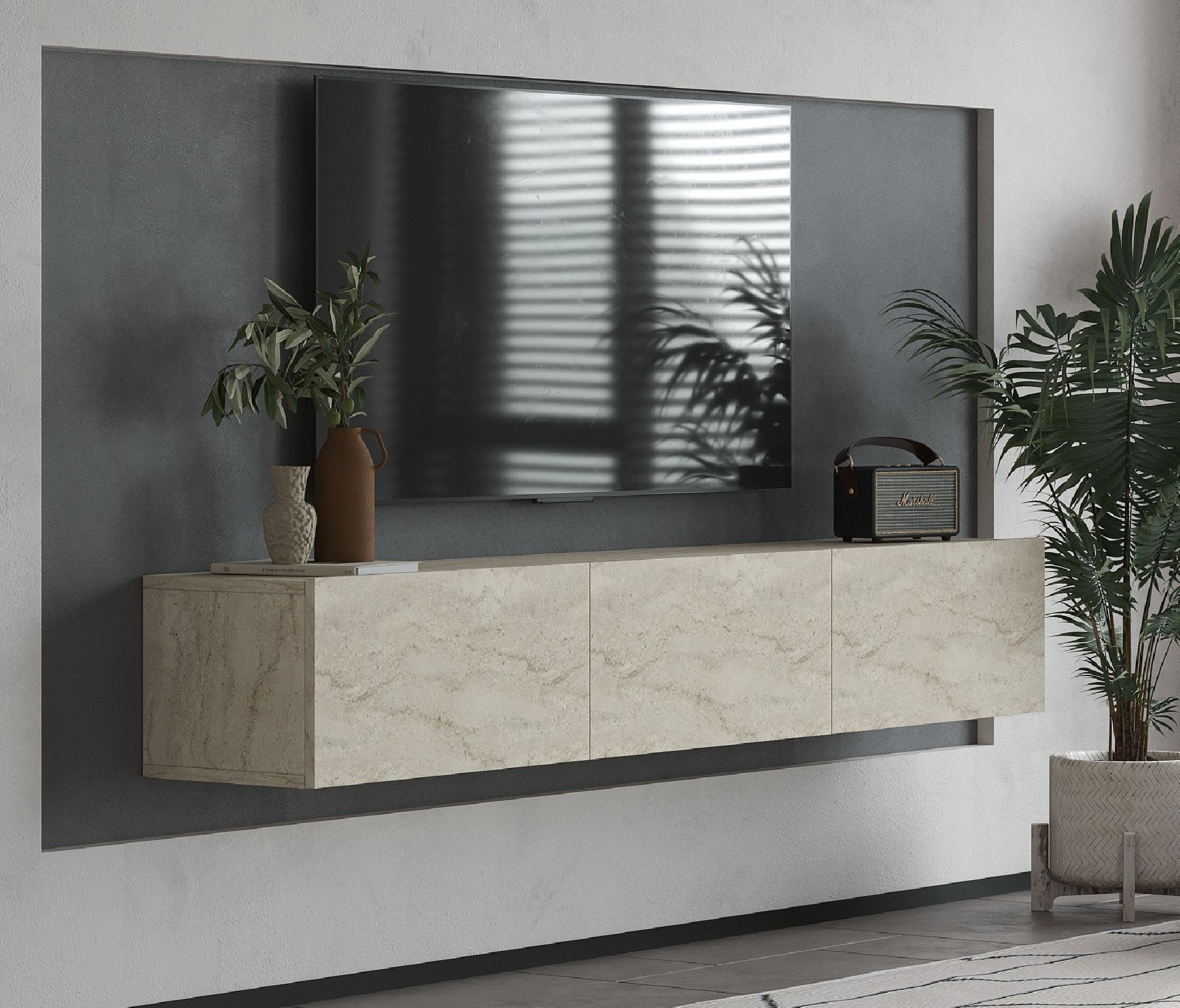 Móvel de TV – 180 cm x 28,6 cm x 31,4 cm – Travertino – MDF