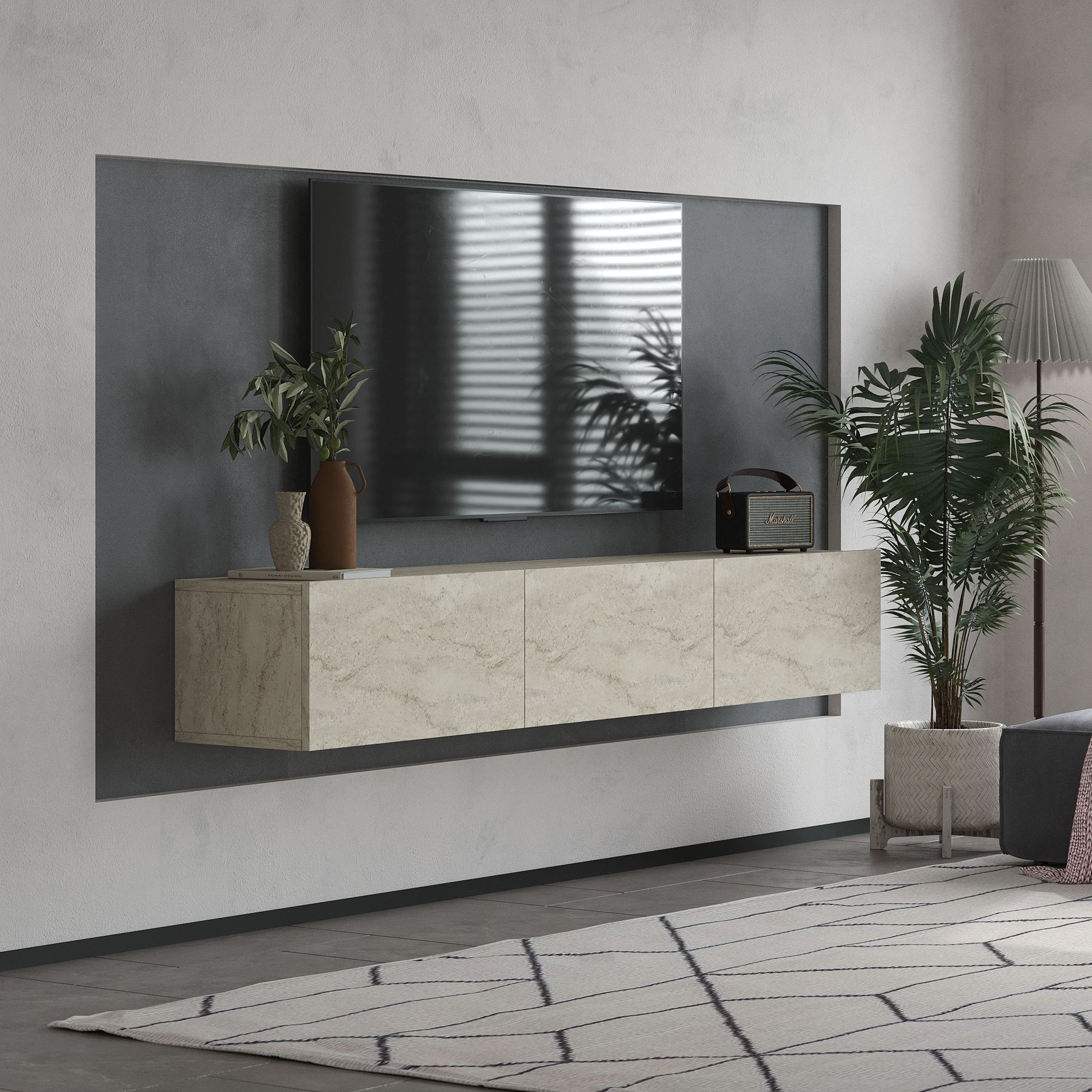 Móvel de TV – 180 cm x 28,6 cm x 31,4 cm – Travertino – MDF