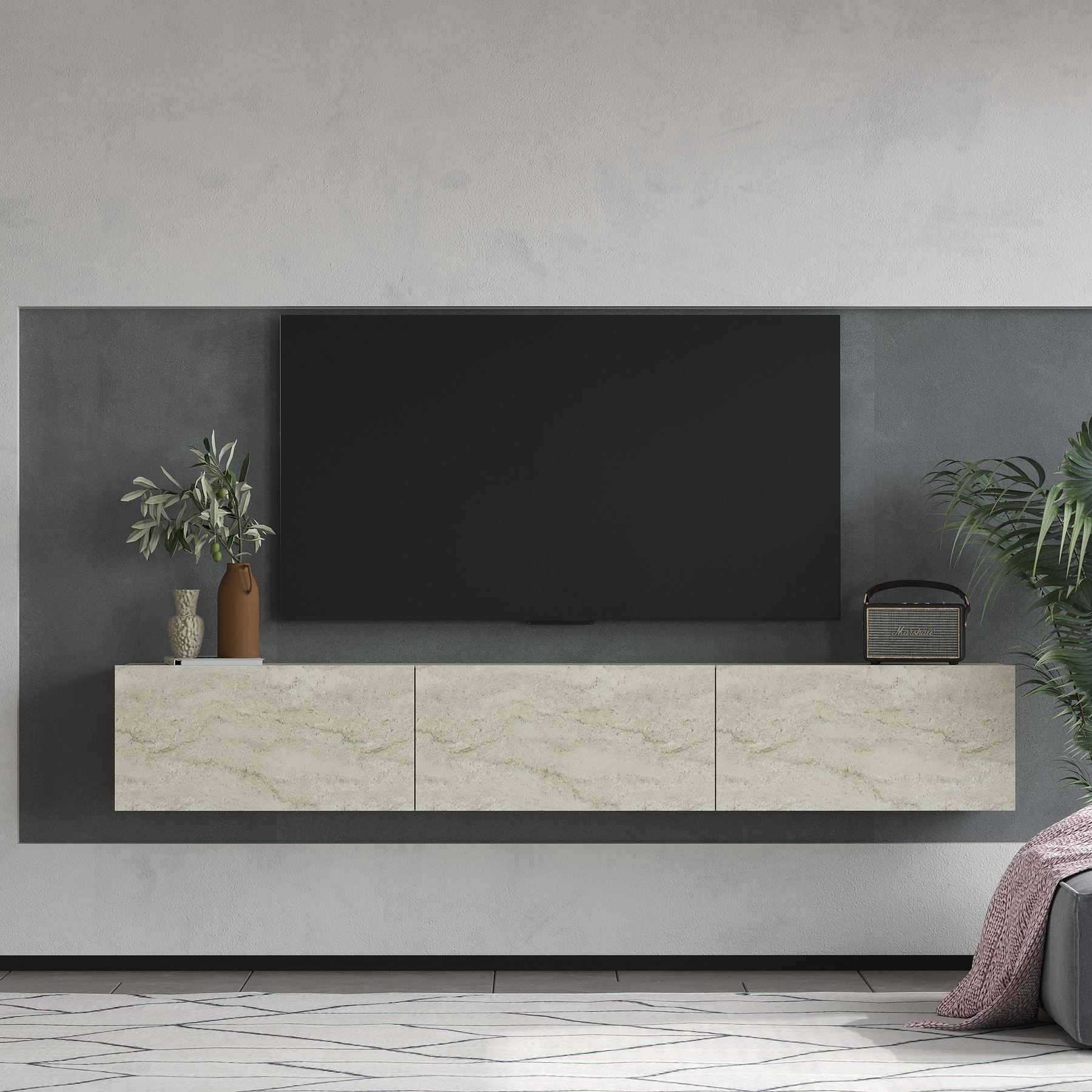 Móvel de TV – 180 cm x 28,6 cm x 31,4 cm – Travertino – MDF
