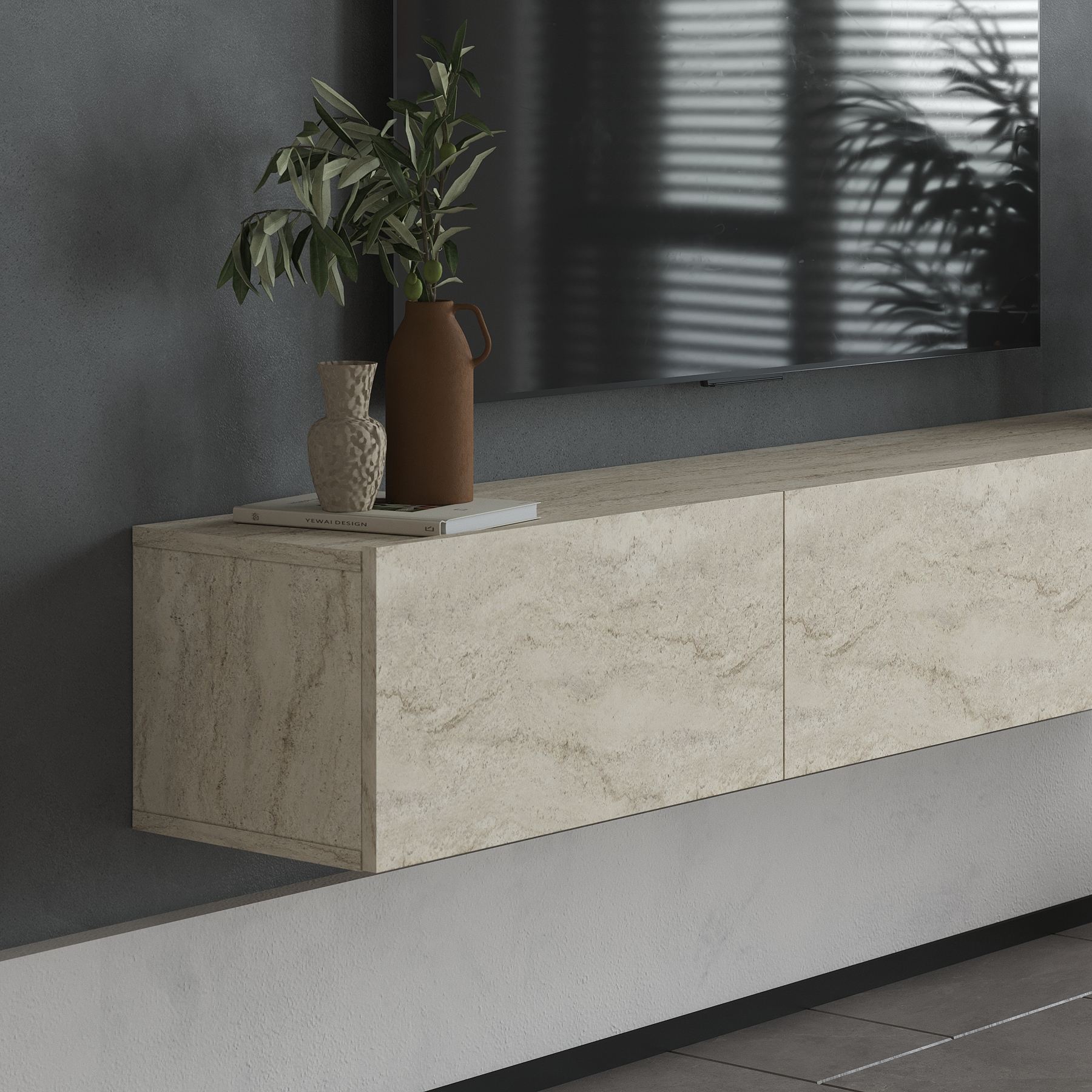 Móvel de TV – 180 cm x 28,6 cm x 31,4 cm – Travertino – MDF