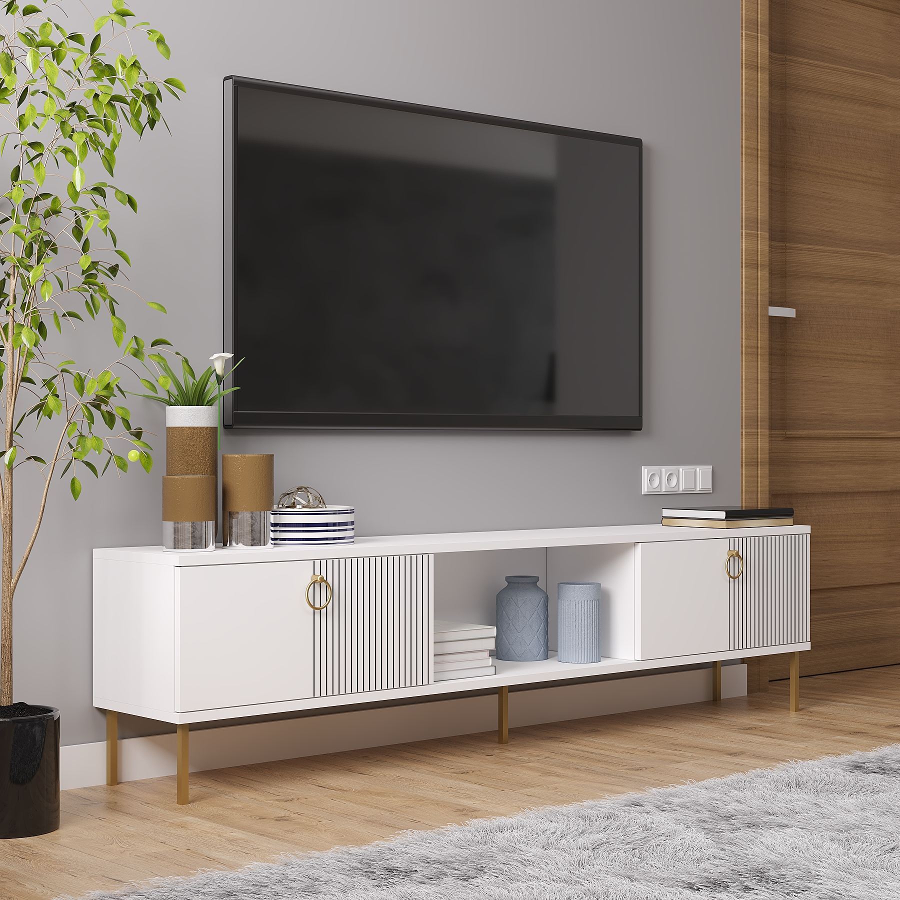 Móvel de TV – 180cm x 45cm x 30cm – Branco – MDF