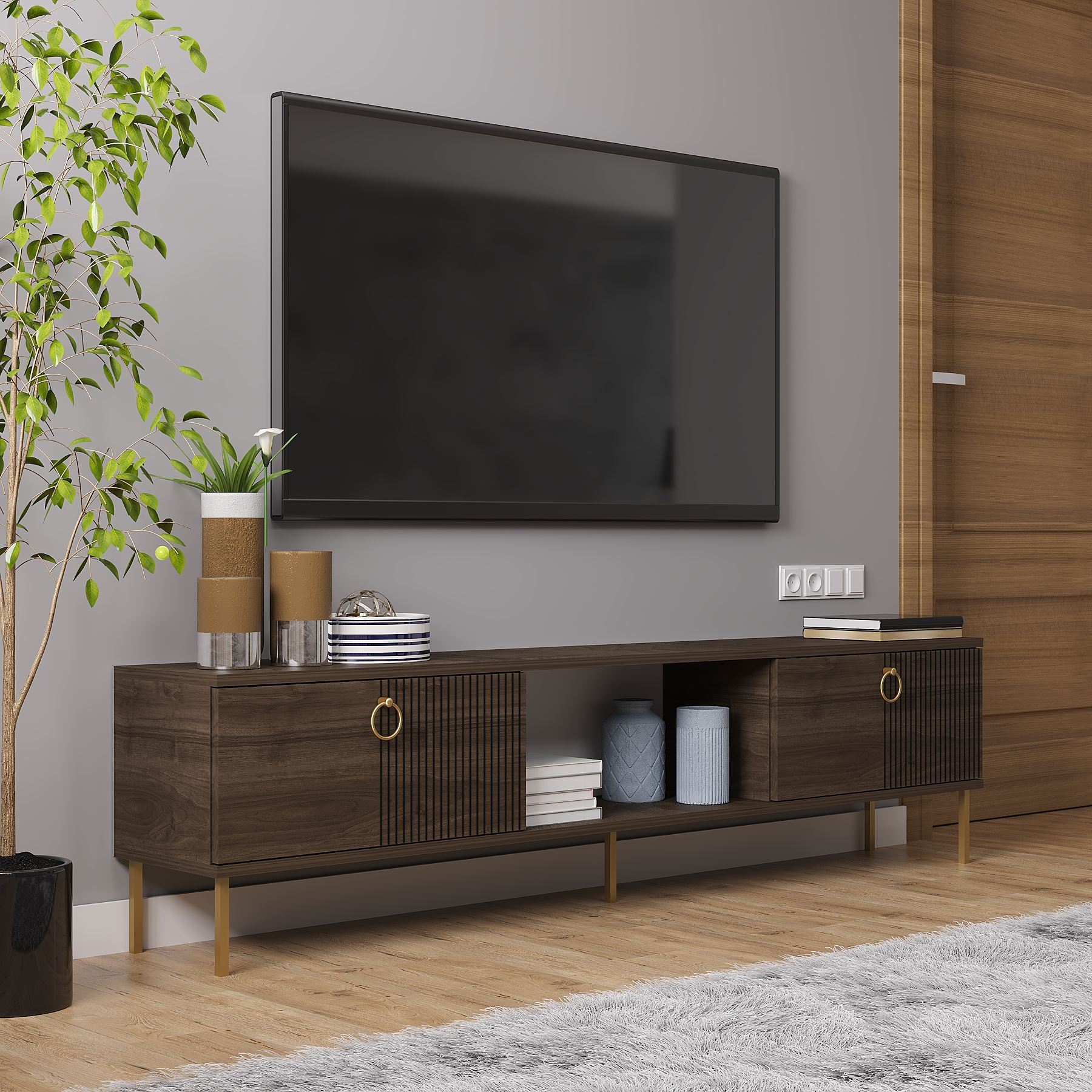 Móvel de TV – 180 cm x 45 cm x 30 cm – Nogueira – MDF