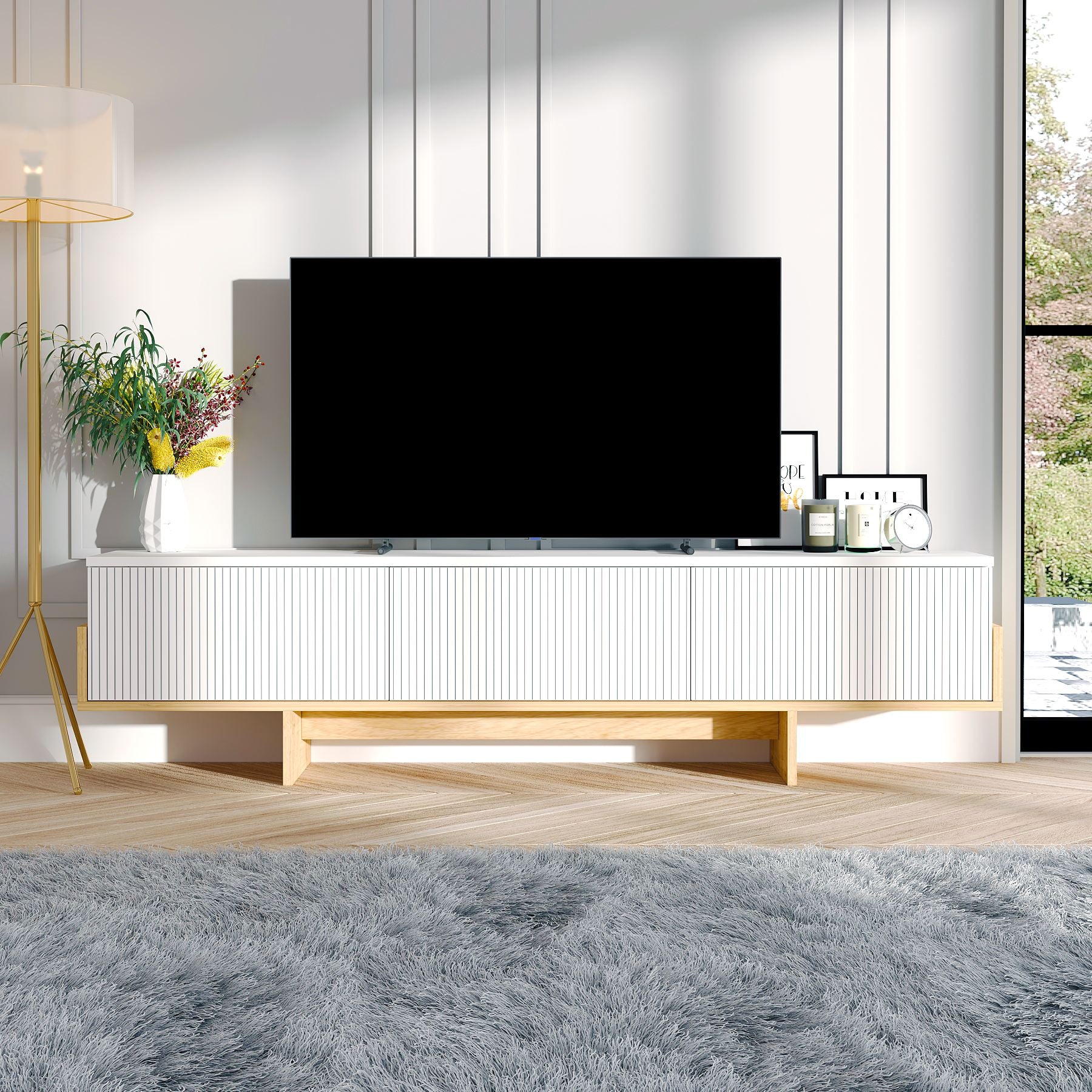 Móvel de TV – 180cm x 44.6cm x 30cm – Branco e Carvalho Safira – MDF