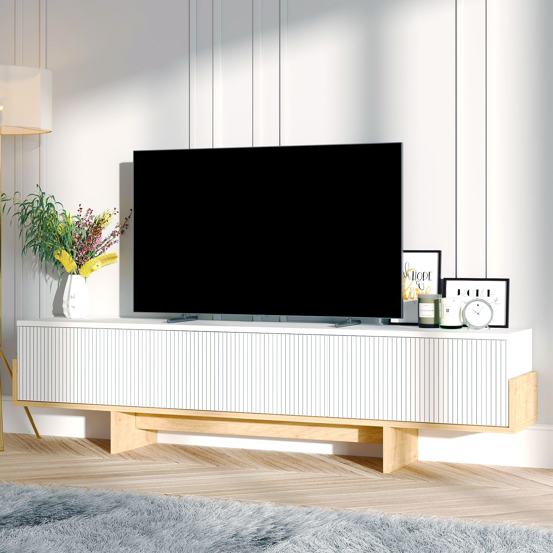 Móvel de TV – 180cm x 44.6cm x 30cm – Branco e Carvalho Safira – MDF