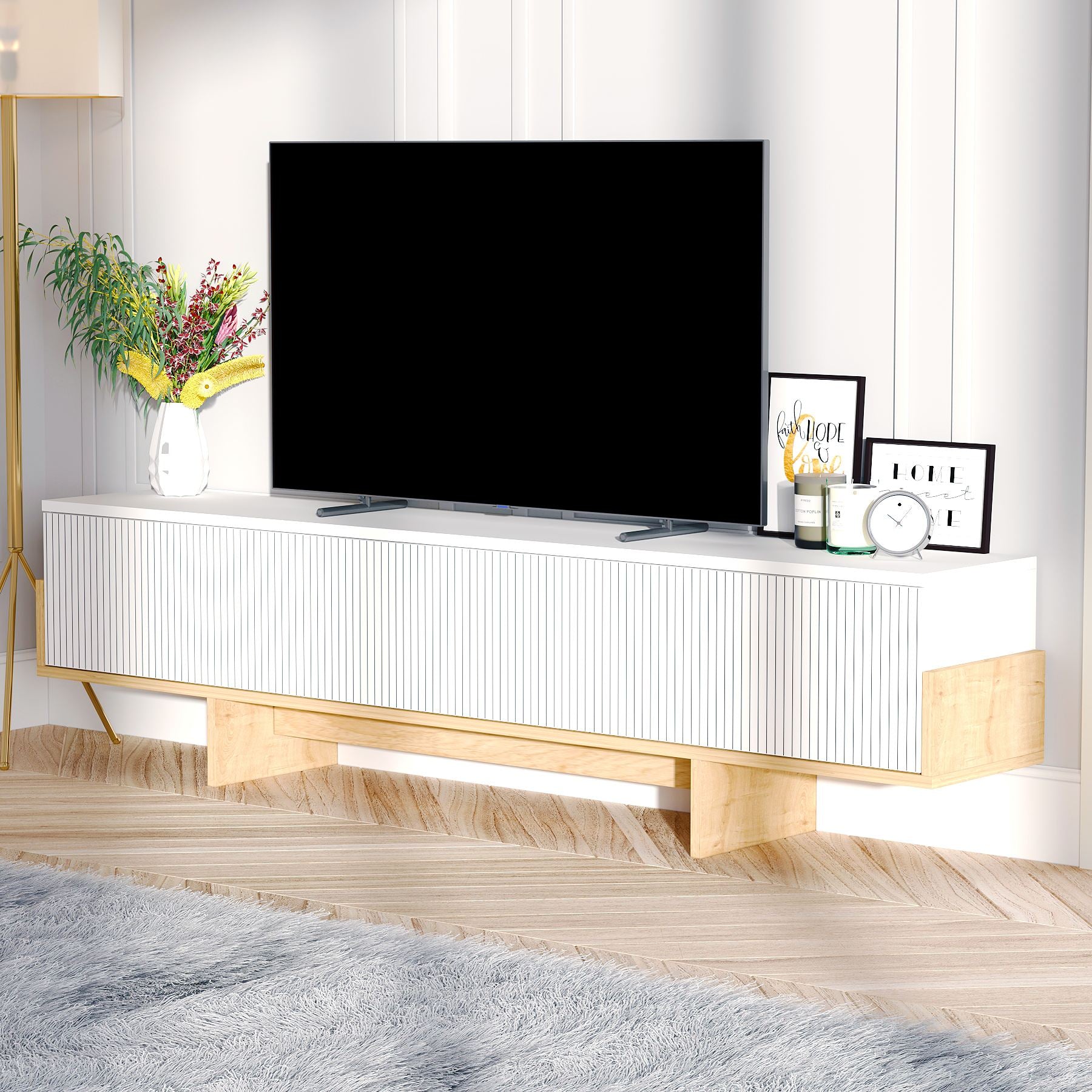 Móvel de TV – 180cm x 44.6cm x 30cm – Branco e Carvalho Safira – MDF