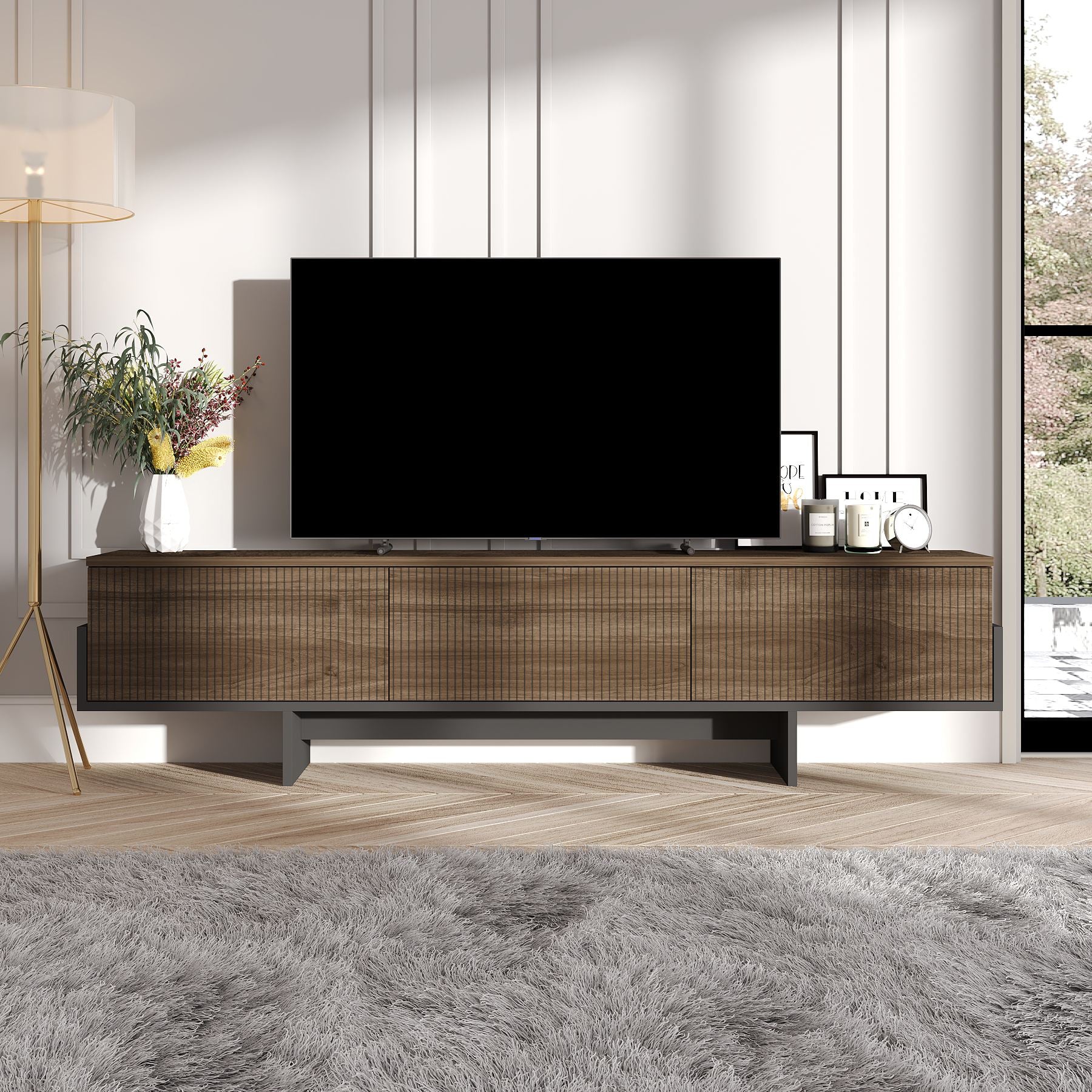 Móvel de TV – 180 cm – Nogueira e Preto – Painel de Partículas Revestido de Melamina