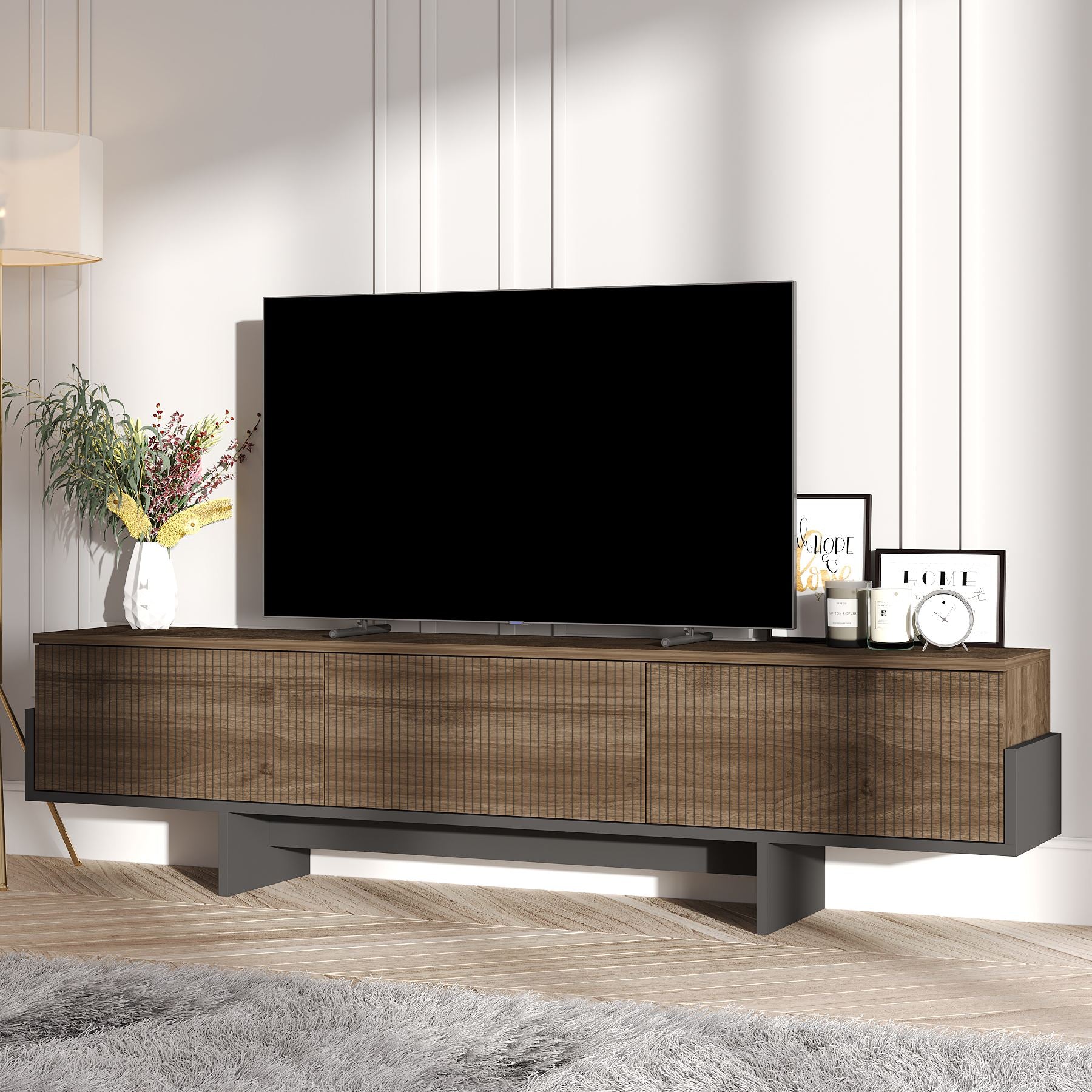 Móvel de TV – 180 cm – Nogueira e Preto – Painel de Partículas Revestido de Melamina