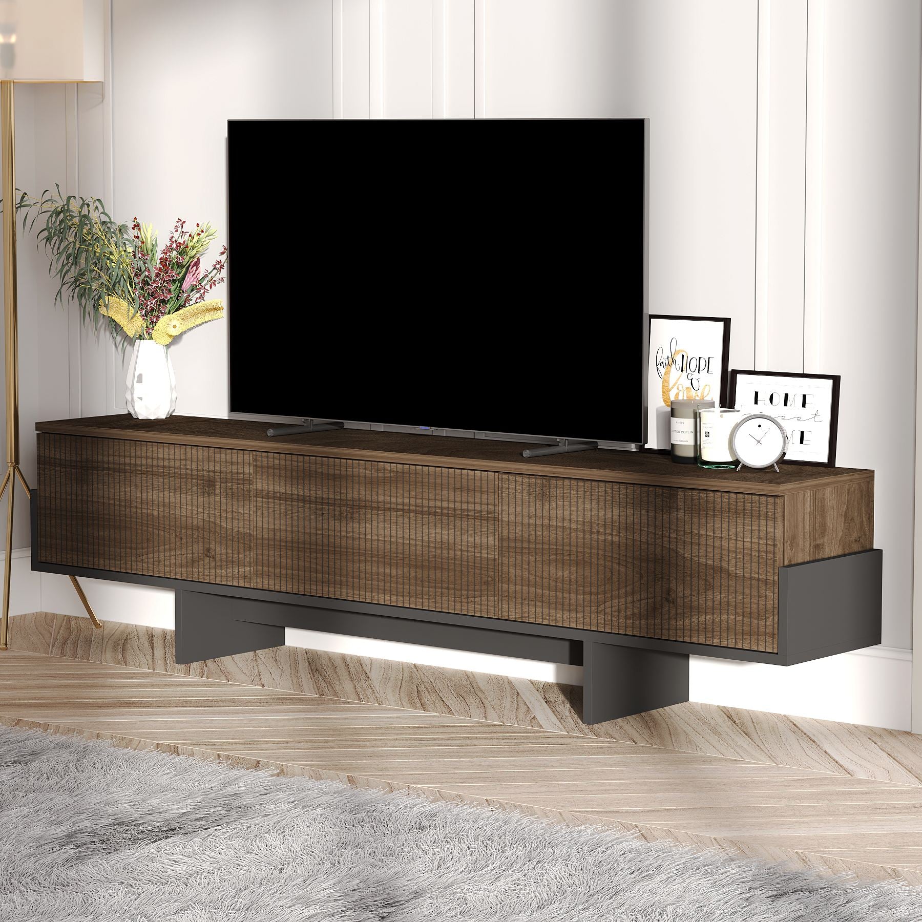 Móvel de TV – 180 cm – Nogueira e Preto – Painel de Partículas Revestido de Melamina