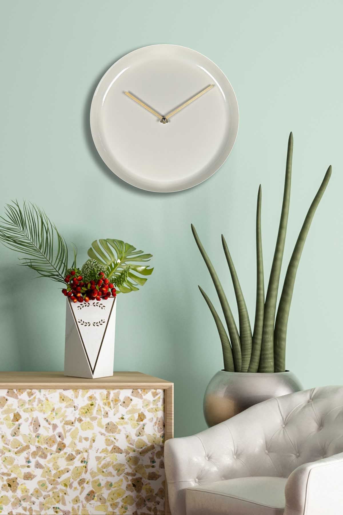 Relógio de Parede Decorativo em Alumínio 30x30 cm – Creme, Mecanismo Silencioso | 30Sivmet