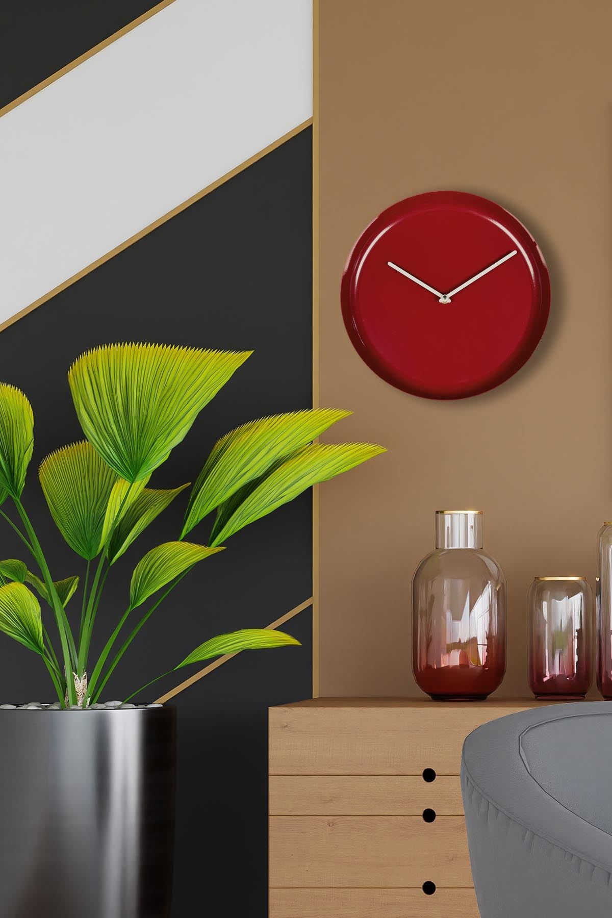 Relógio de Parede Decorativo 100% Alumínio 30x30 cm — 30Sivmet Cherry, Mecanismo Silencioso