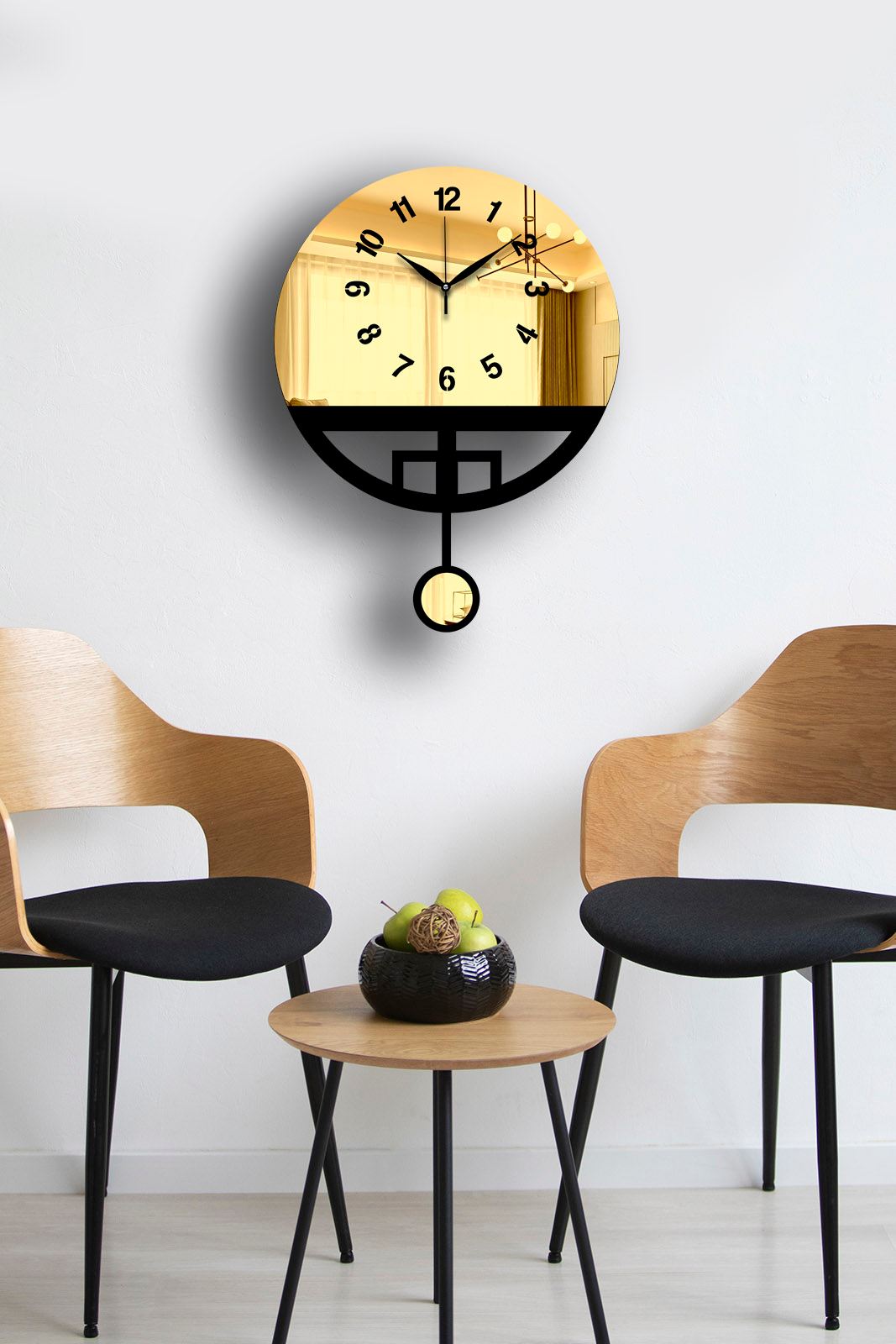 Relógio de Parede Decorativo Vlnt108Al – Dourado e Preto, MDF/Acrílico, Ø39 cm (39x50 cm), Espessura 3,6 mm, Tampa Acrílica