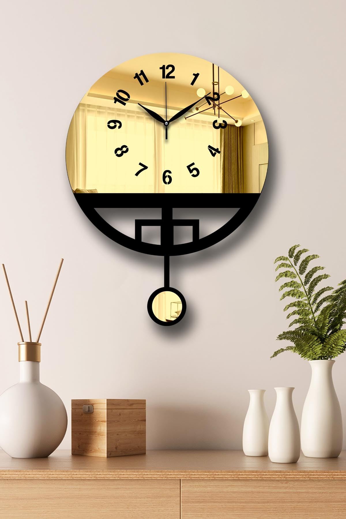 Relógio de Parede Decorativo Vlnt108Al – Dourado e Preto, MDF/Acrílico, Ø39 cm (39x50 cm), Espessura 3,6 mm, Tampa Acrílica