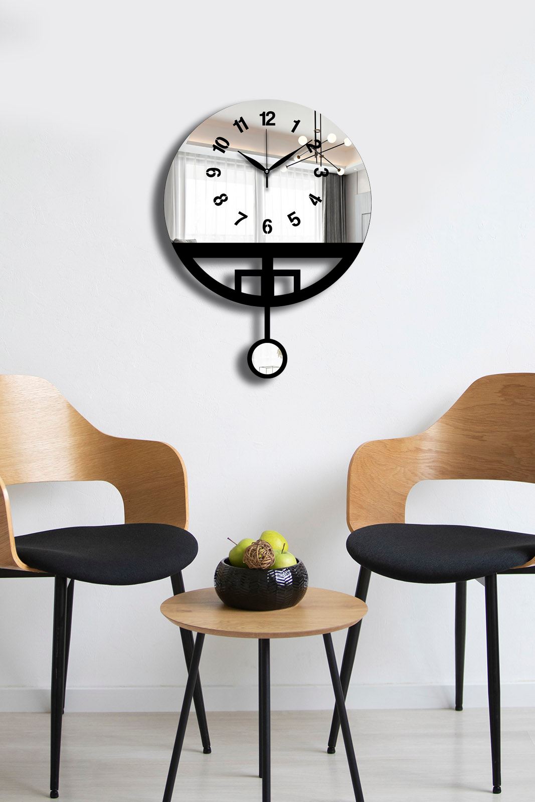 Relógio de Parede Decorativo Vlnt108Gu em MDF e Acrílico – Preto, Ø39 cm (39 x 50 cm), 3,6 mm, 0,500 kg
