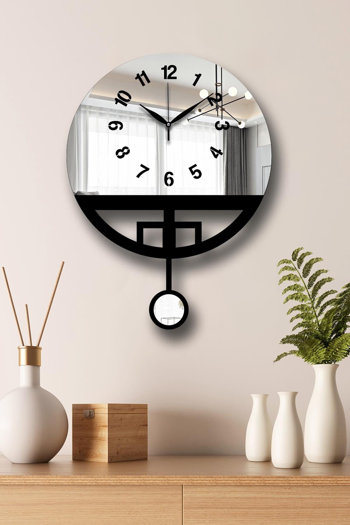 Relógio de Parede Decorativo Vlnt108Gu em MDF e Acrílico – Preto, Ø39 cm (39 x 50 cm), 3,6 mm, 0,500 kg
