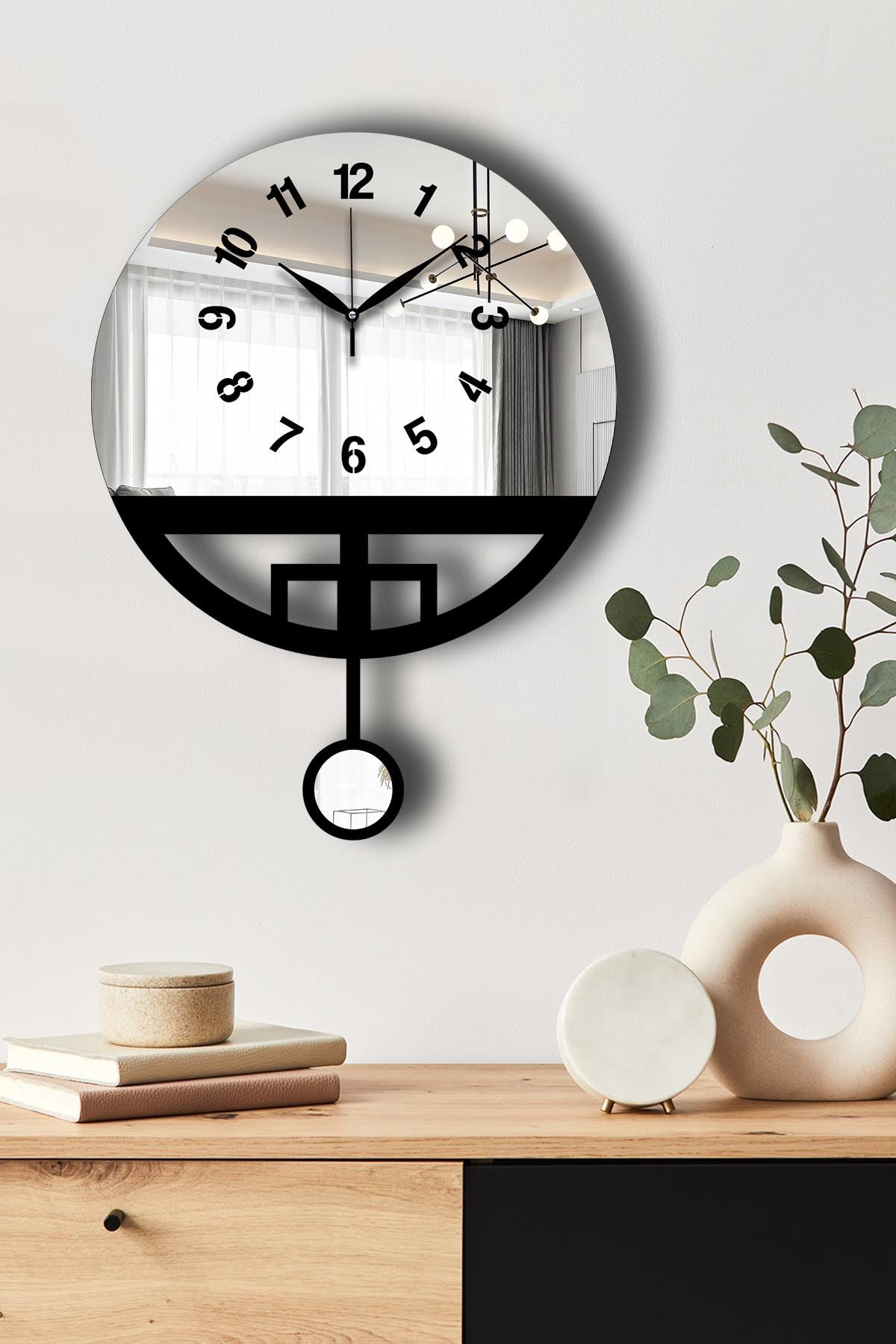 Relógio de Parede Decorativo Vlnt108Gu em MDF e Acrílico – Preto, Ø39 cm (39 x 50 cm), 3,6 mm, 0,500 kg