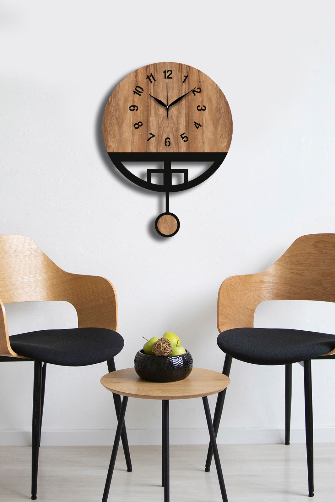 Relógio de Parede Decorativo em MDF Vlnt108Mo — Nogueira/Preto, Ø39 cm