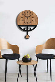 Relógio de Parede Decorativo em MDF Vlnt108Mo — Nogueira/Preto, Ø39 cm