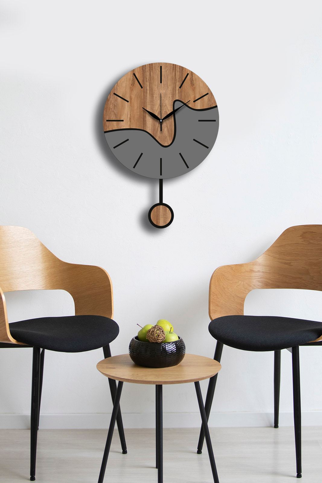Relógio de Parede Decorativo Vlnt109 (332CDC1120) – Ø39 cm, MDF, Nogueira Cinzento