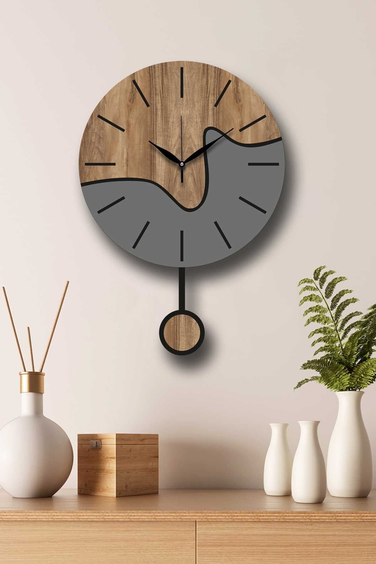 Relógio de Parede Decorativo Vlnt109 (332CDC1120) – Ø39 cm, MDF, Nogueira Cinzento