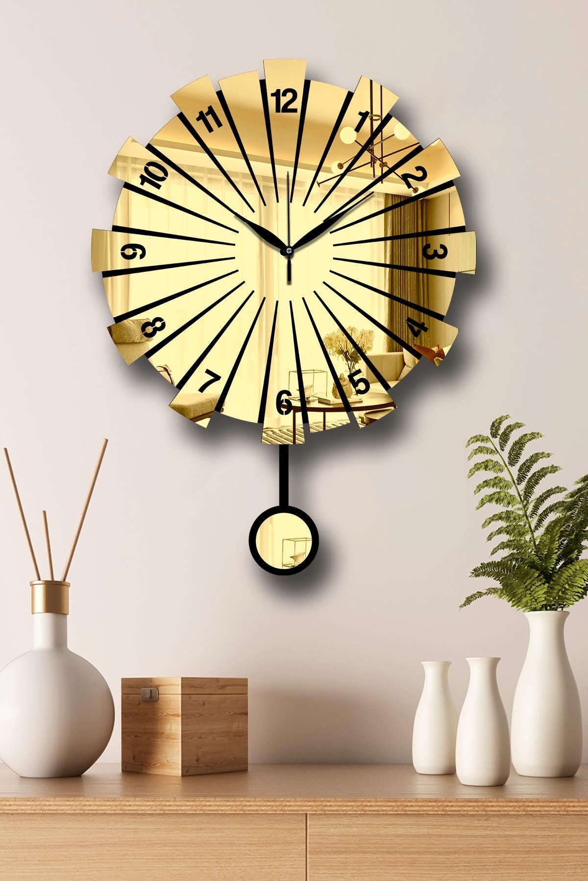 Relógio de Parede Decorativo Gold Vlnt111Al – 39 cm, MDF e Acrílico, Tampa Acrílica (Ref. 332CDC1121)