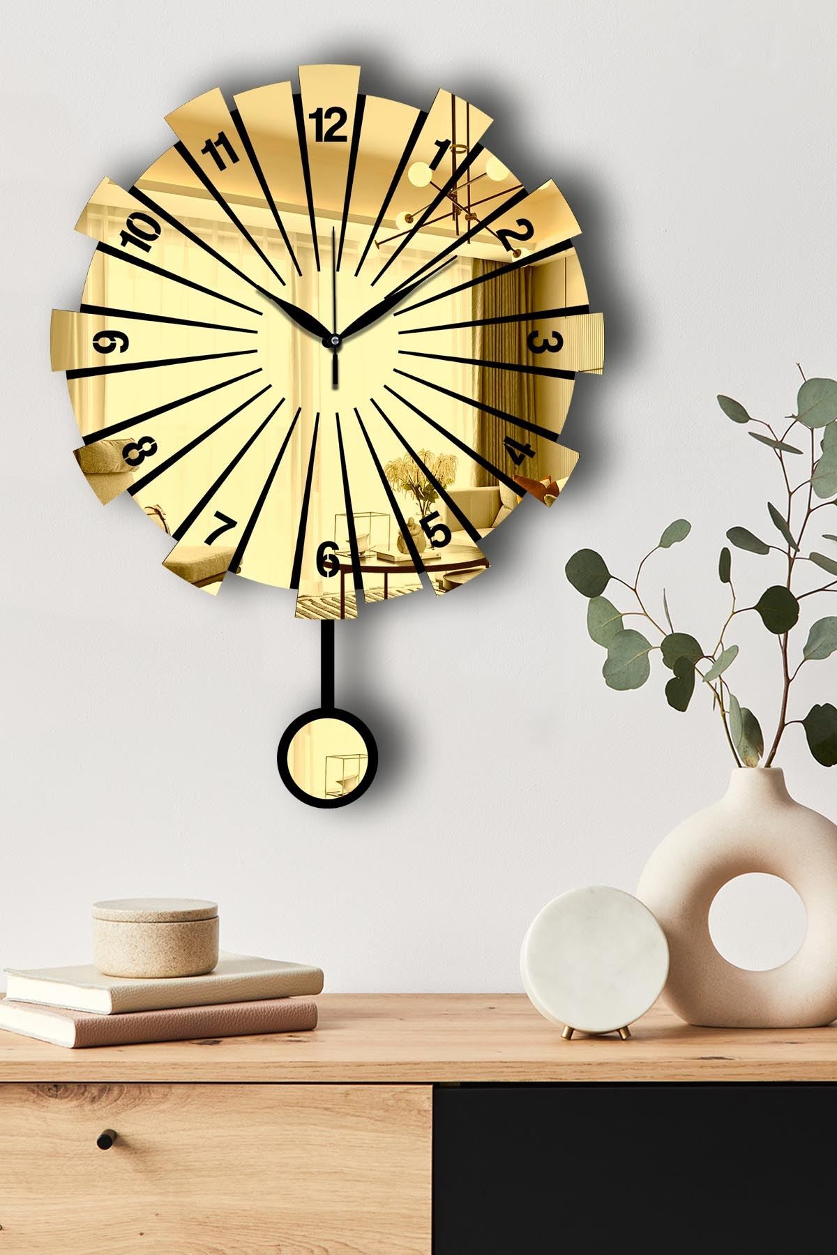 Relógio de Parede Decorativo Gold Vlnt111Al – 39 cm, MDF e Acrílico, Tampa Acrílica (Ref. 332CDC1121)
