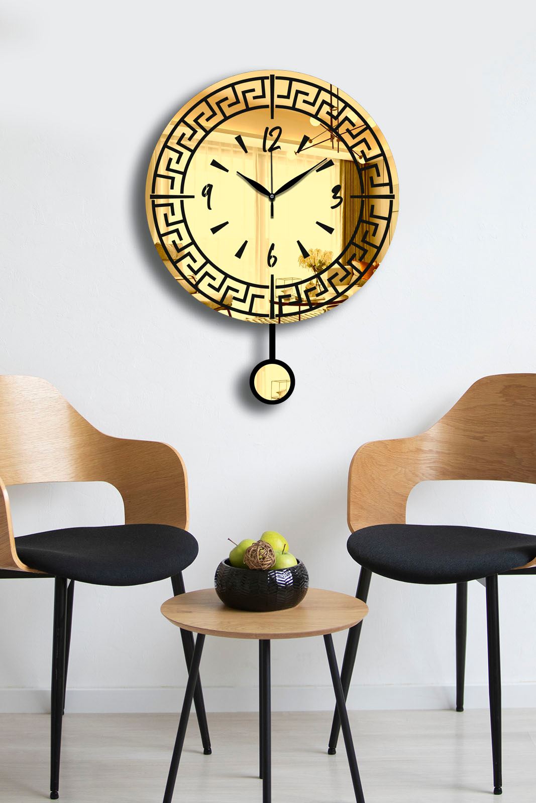 Relógio de Parede Decorativo Dourado em MDF e Acrílico 39x50 cm (Ø39 cm) – 3,6 mm, Leve 0,5 kg – Vlnt113Al