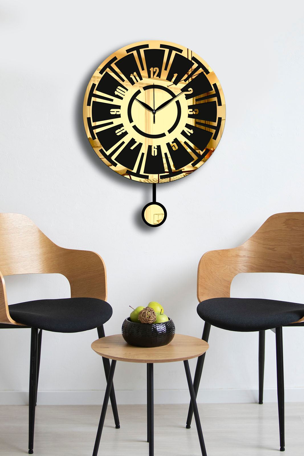 Relógio de Parede Decorativo Vlnt114Al — Dourado e Preto, MDF/Acrílico, Ø39 cm, Espessura 3,6 mm