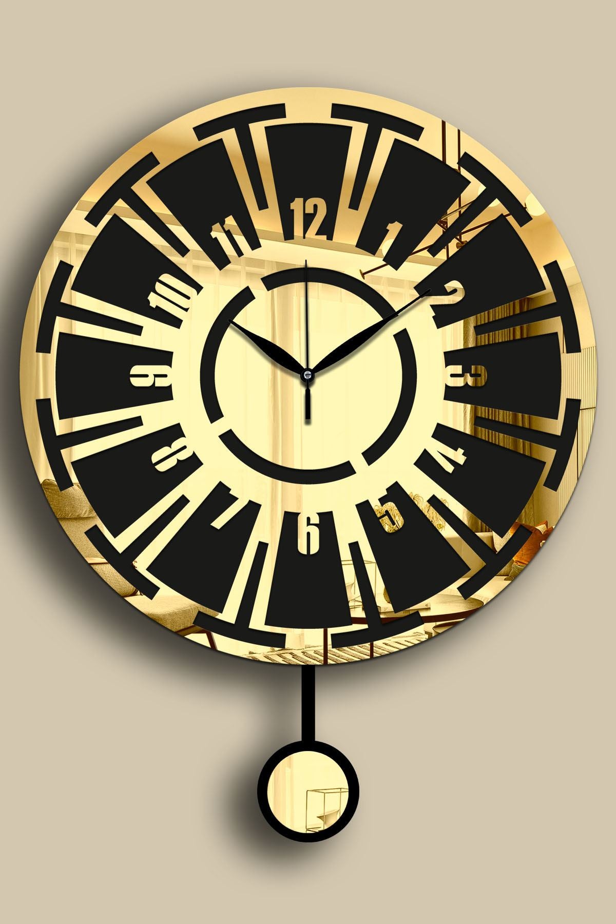 Relógio de Parede Decorativo Vlnt114Al — Dourado e Preto, MDF/Acrílico, Ø39 cm, Espessura 3,6 mm