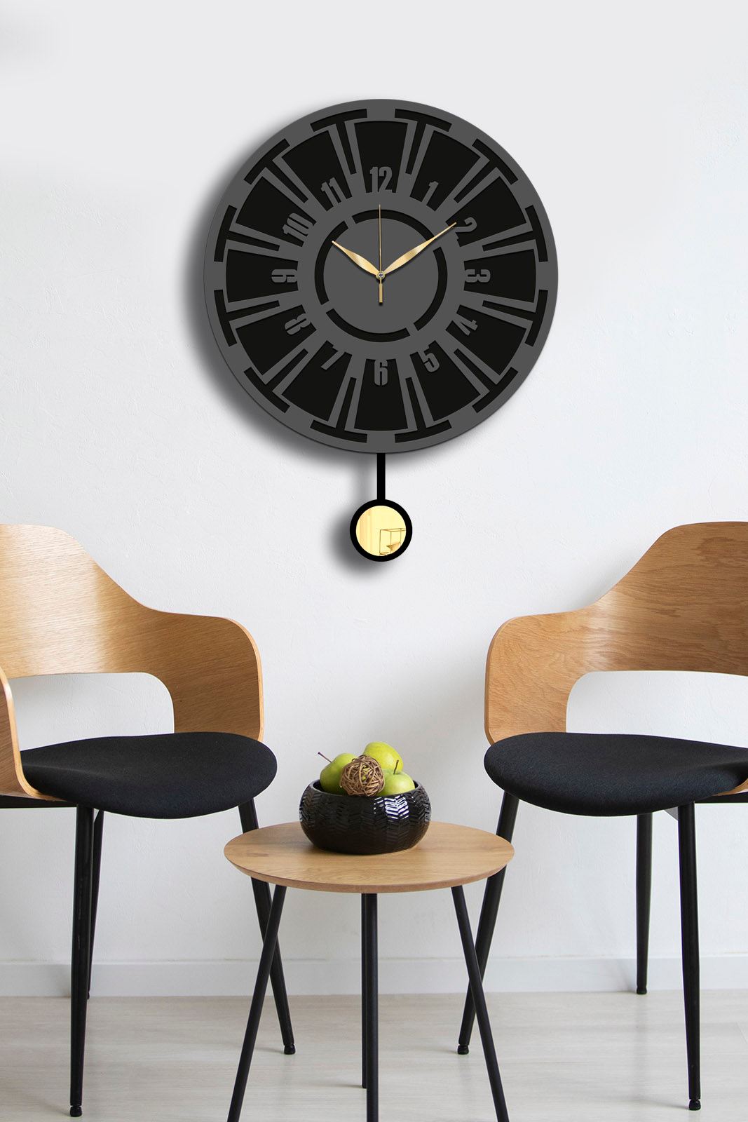 Relógio de Parede Decorativo Elegante em MDF (39 cm) – Antracite e Dourado | Vlnt114Ant