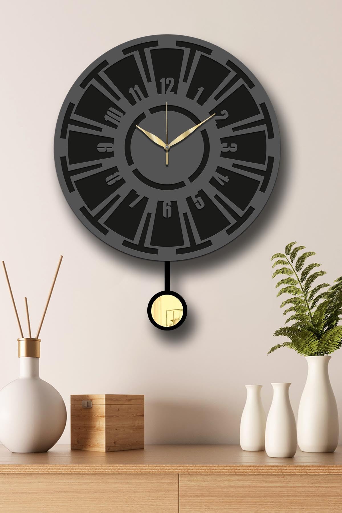 Relógio de Parede Decorativo Elegante em MDF (39 cm) – Antracite e Dourado | Vlnt114Ant