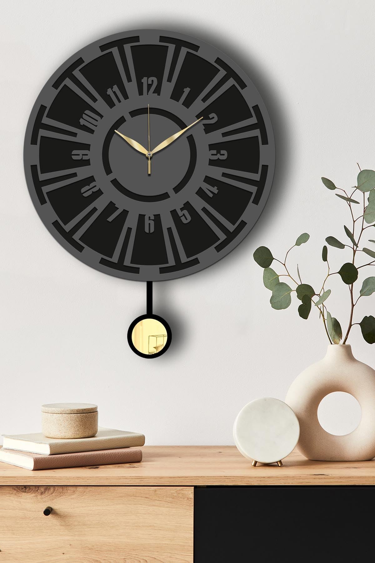 Relógio de Parede Decorativo Elegante em MDF (39 cm) – Antracite e Dourado | Vlnt114Ant