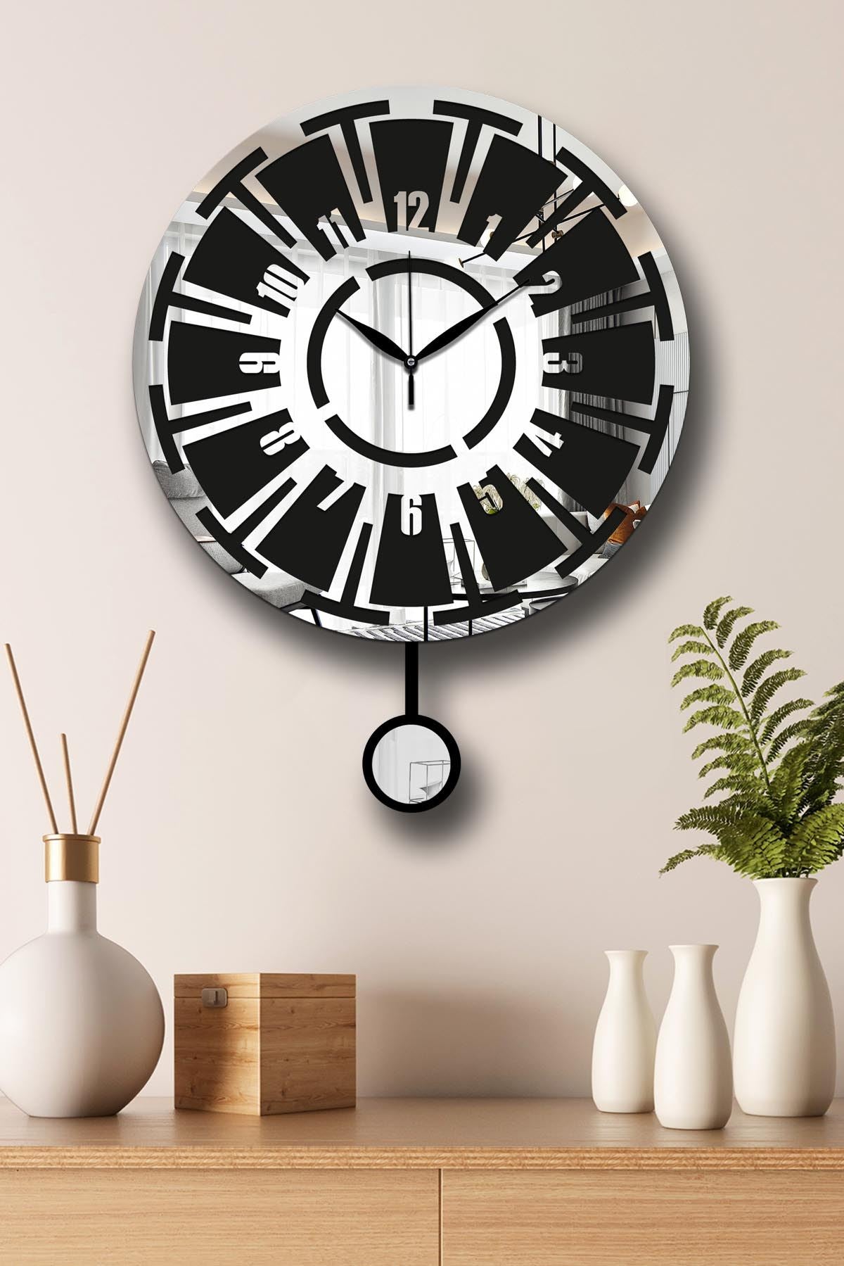 Relógio de Parede Decorativo Vlnt114Gu, Prateado/Preto, MDF, Ø39 cm, Tampa em Acrílico (39 x 50 cm)