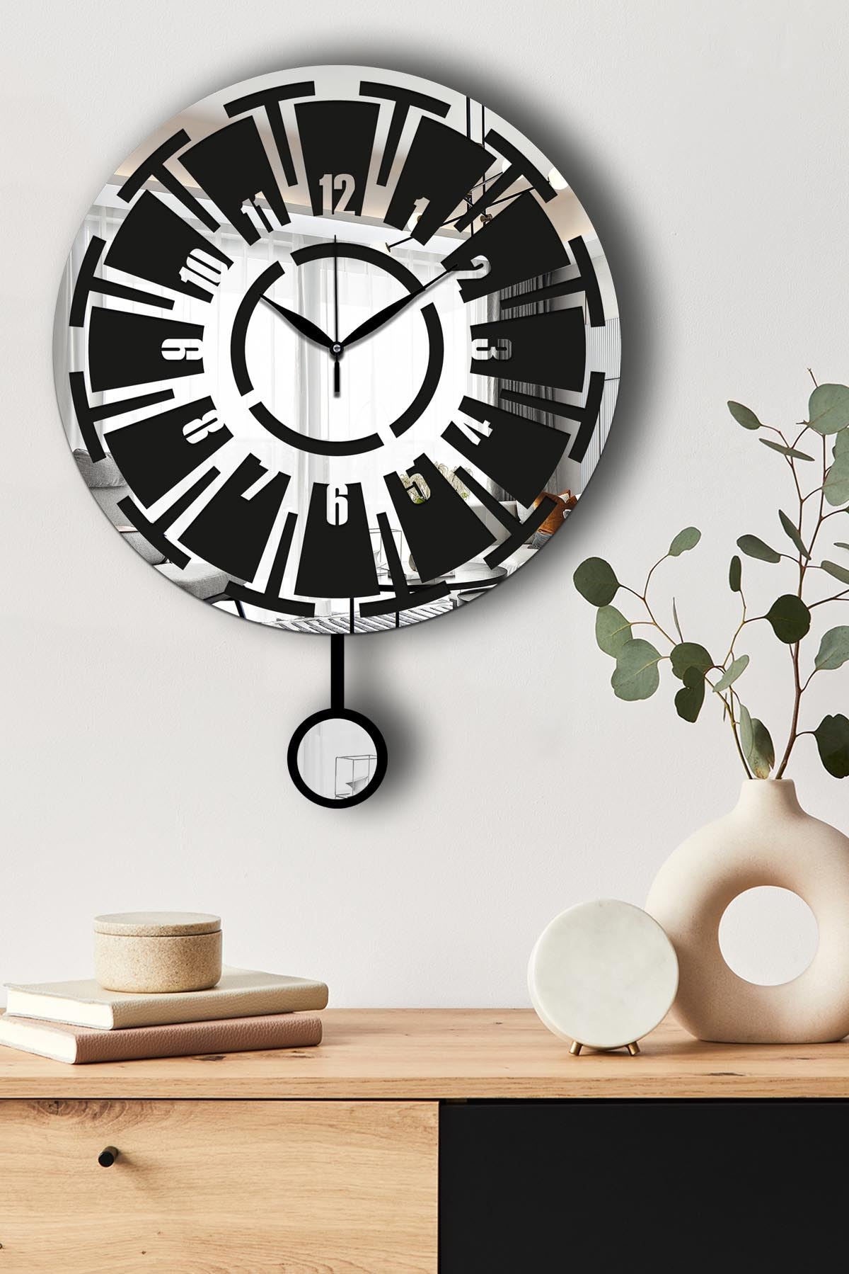 Relógio de Parede Decorativo Vlnt114Gu, Prateado/Preto, MDF, Ø39 cm, Tampa em Acrílico (39 x 50 cm)