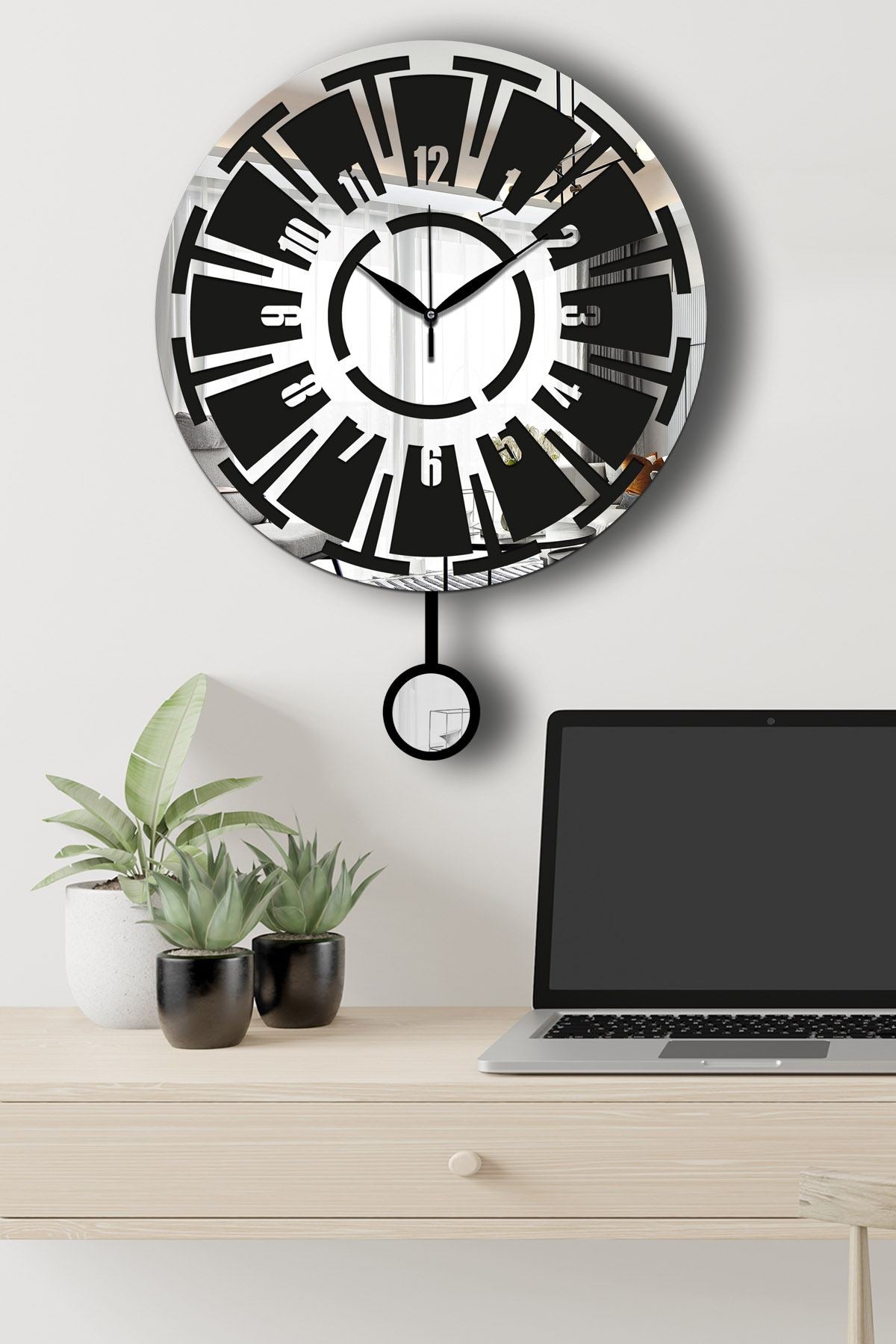 Relógio de Parede Decorativo Vlnt114Gu, Prateado/Preto, MDF, Ø39 cm, Tampa em Acrílico (39 x 50 cm)