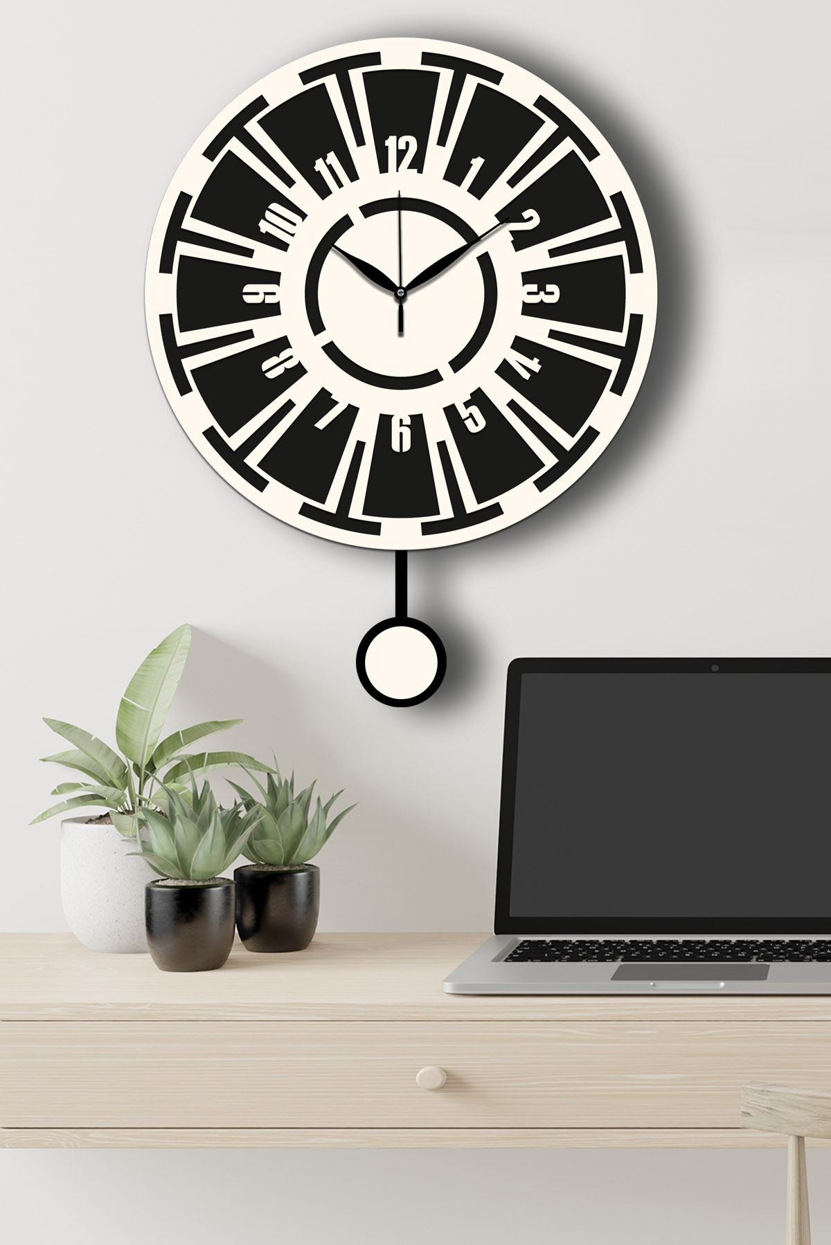 Relógio de Parede Decorativo em MDF 39 cm – Creme e Preto – Vlnt114Kr (332CDC1131)