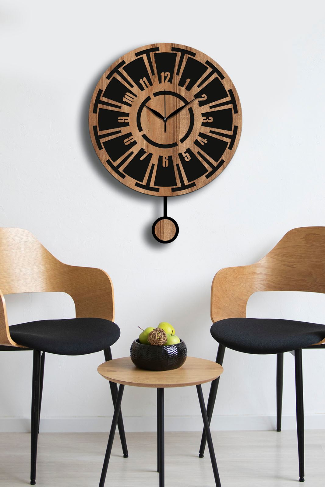 Relógio de Parede Decorativo 100% MDF, Nogueira/Preto, Ø39 cm – Vlnt114Mo